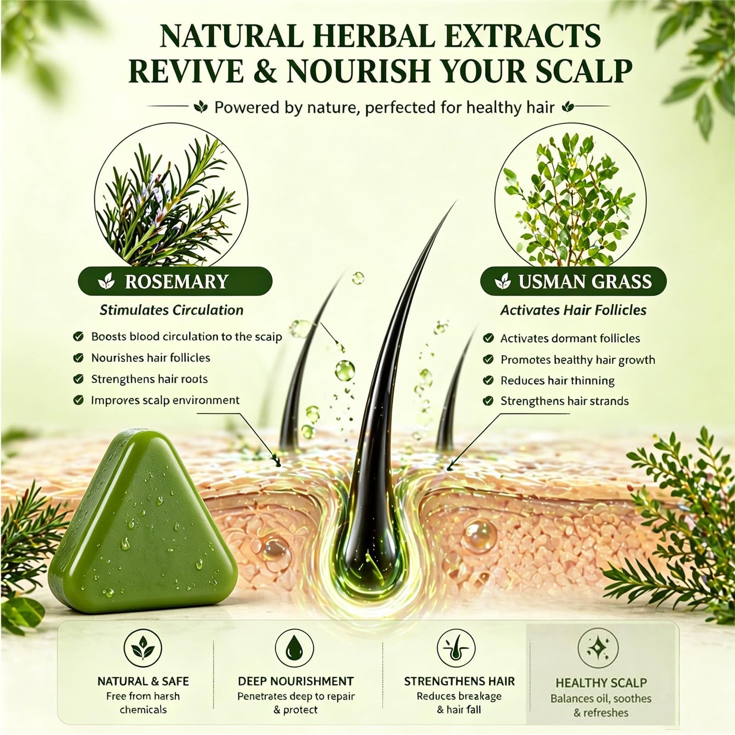 Htcpuo Korean Scalp Revival Bar, Rosemary Strengthening Shampoo Bar, Shampoo Nourishing Repair Damaged Hair, Moisturizing Scalp Care Natural Bar, Hydrating & Scalp-Friendly Herbal Care