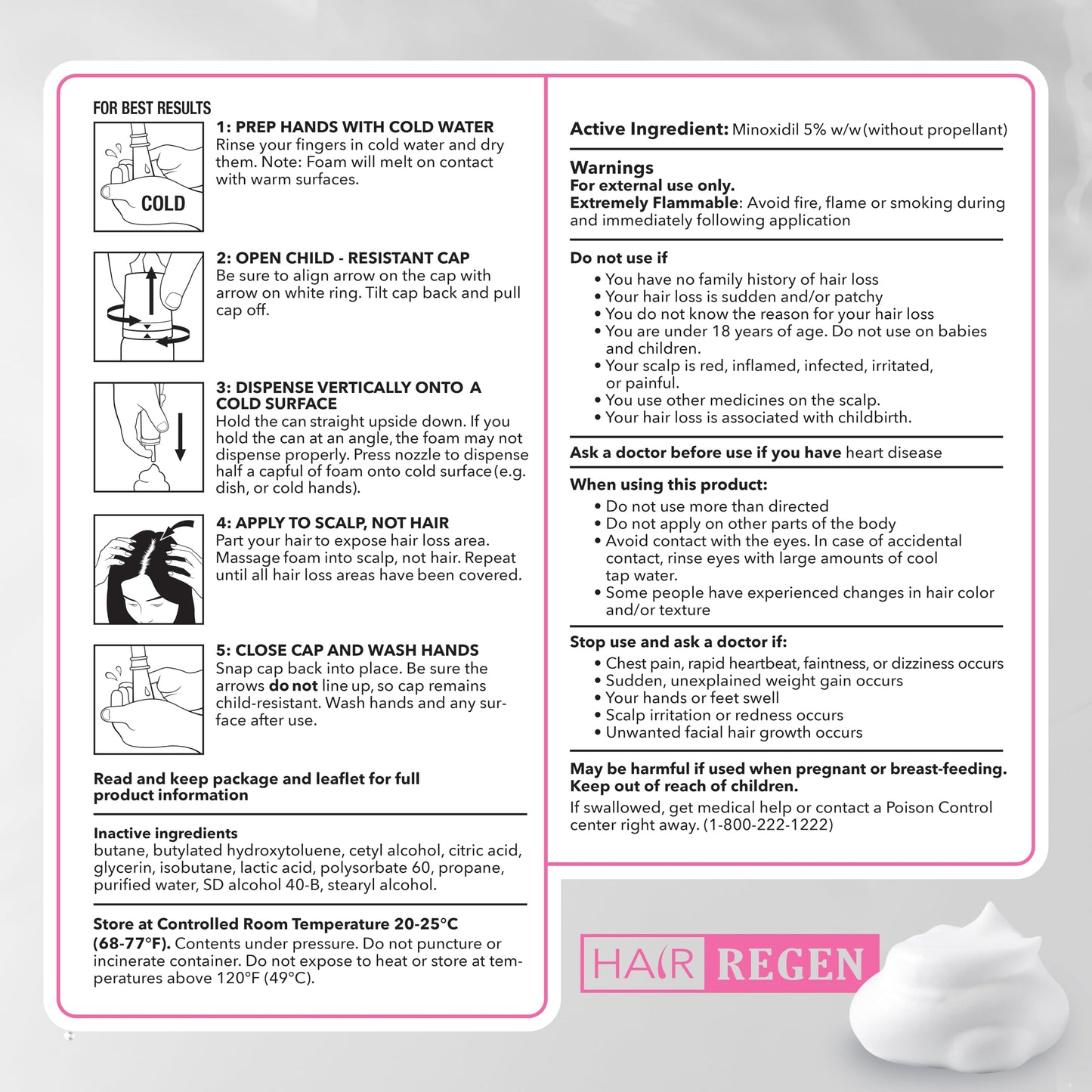 Hair Regen Minoxidil Foam for Women 5% Percent - Women's Hair Growth Treatment for Her - Topical Foaming Minoxidil for Women - Great for Hair Regrowth and Reduce Hair Loss - 1 Pack as 1 Month Supply