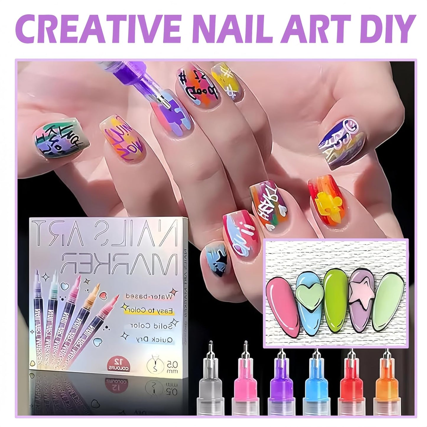 Nail Art Pens Set - 12 Colors Quick Dry Dotting & Liner Pens for DIY Nail Art | 3D Painting Tools