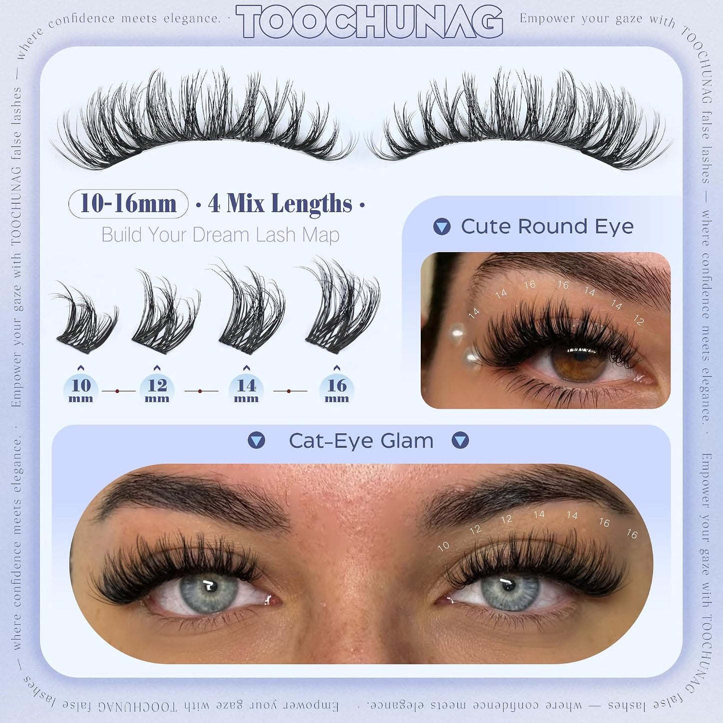 Fluffy Lash Clusters - Volume Eyelash Extensions with D Curl | 10-16mm Wispy Flora Lashes for DIY Baddies