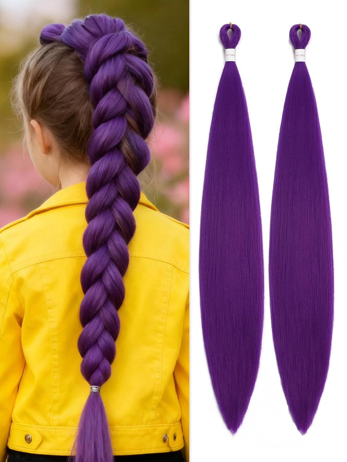 Purple Hair Extensions - Long Pre-Stretched Braiding Hair | 26 Inch Synthetic Crochet Twist Braids for Cosplay & Parties