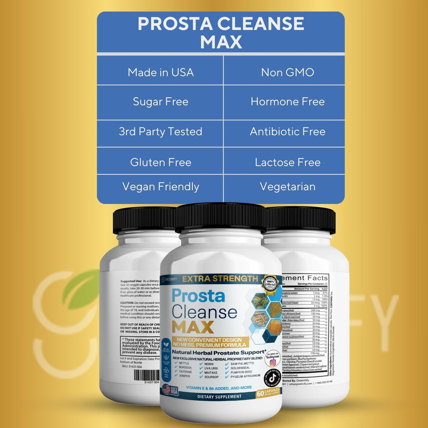 Prostate Cleaned Max, Natural Herbal Prostate Support Supplement, 60 Veggie Capsules, with Saw Palmetto, Vitamin E, B6, Pygeum, Extra Strength Formula