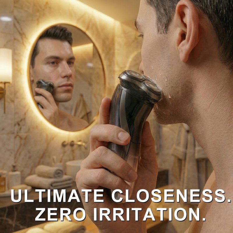 KyroBlade Electric Shaver for Men, 7100 RPM Rotary Razor with 3D Floating Heads & Pop-Up Trimmer, IPX7 Waterproof Wet & Dry, 150-Min Runtime, LED Battery Display, Travel Lock, USB-C, Black/Silver