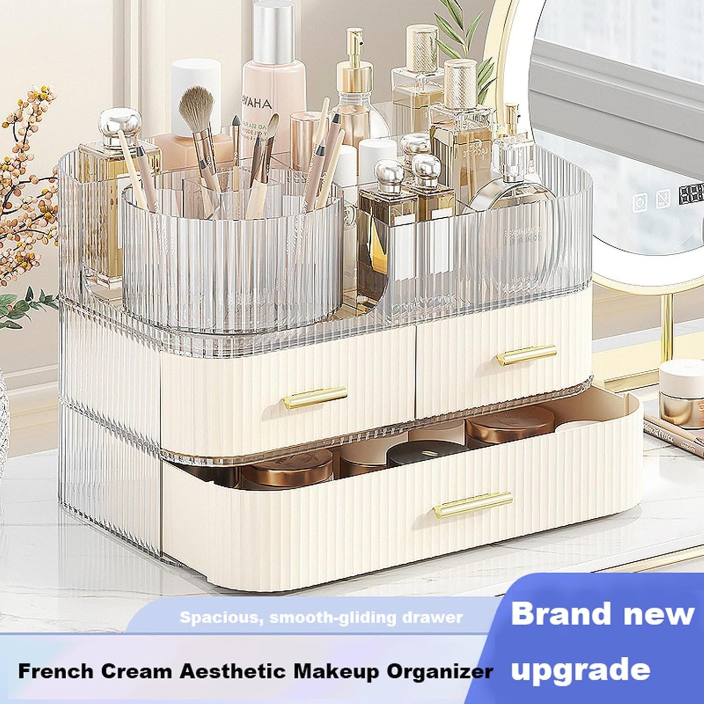 3-Layer Makeup Organizer - Clear Vanity Desk Storage with Drawers & Dividers | Perfect for Skincare & Perfume