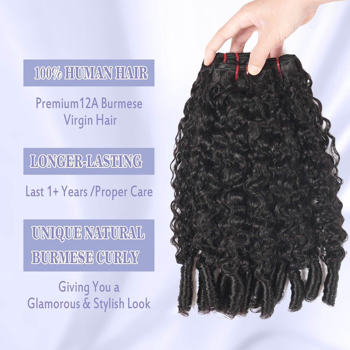 Burmese Curly Bundles Human Hair 20 22 24 Inchs 100% Unprocessed 3c4a Quick Weave Water Wave with Spiral Curly End Real Human Hair Extensions Natural Black
