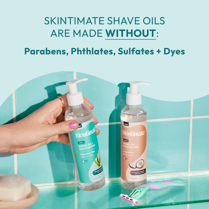 Skintimate 2-in-1 Shave Oil & Moisturizer, Fragrance Free, 7.3oz | Shaving Oil, After Shave for Women Bikini Area Moisturizer with Vitamin E and Aloe, Shaving Cream Alternative, 7.3 fl oz(Pack of 2)