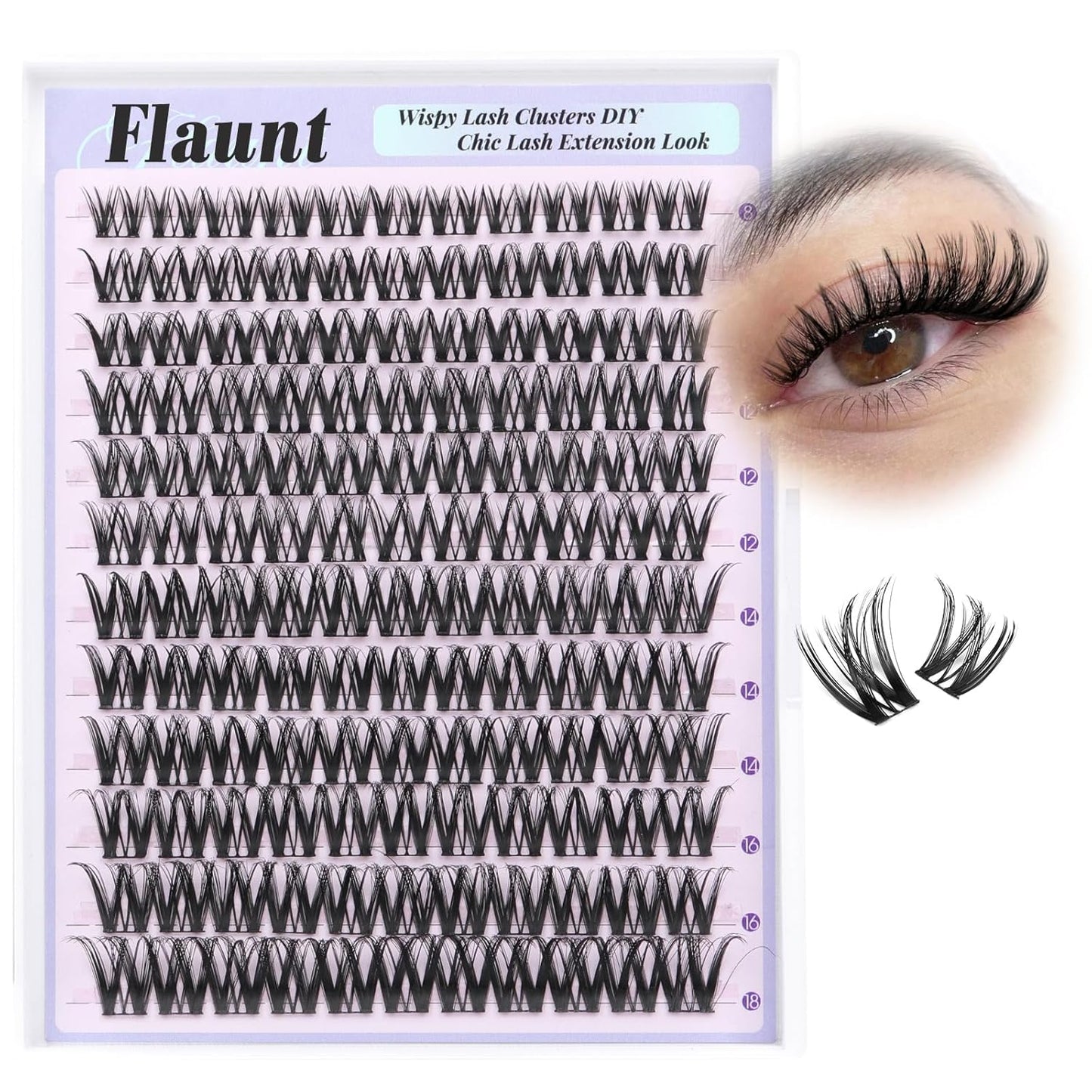 Flaunt Lash Clusters - Wispy Eyelash Extensions 8-18mm | C Curl, 144pcs Waterproof Individual Lashes