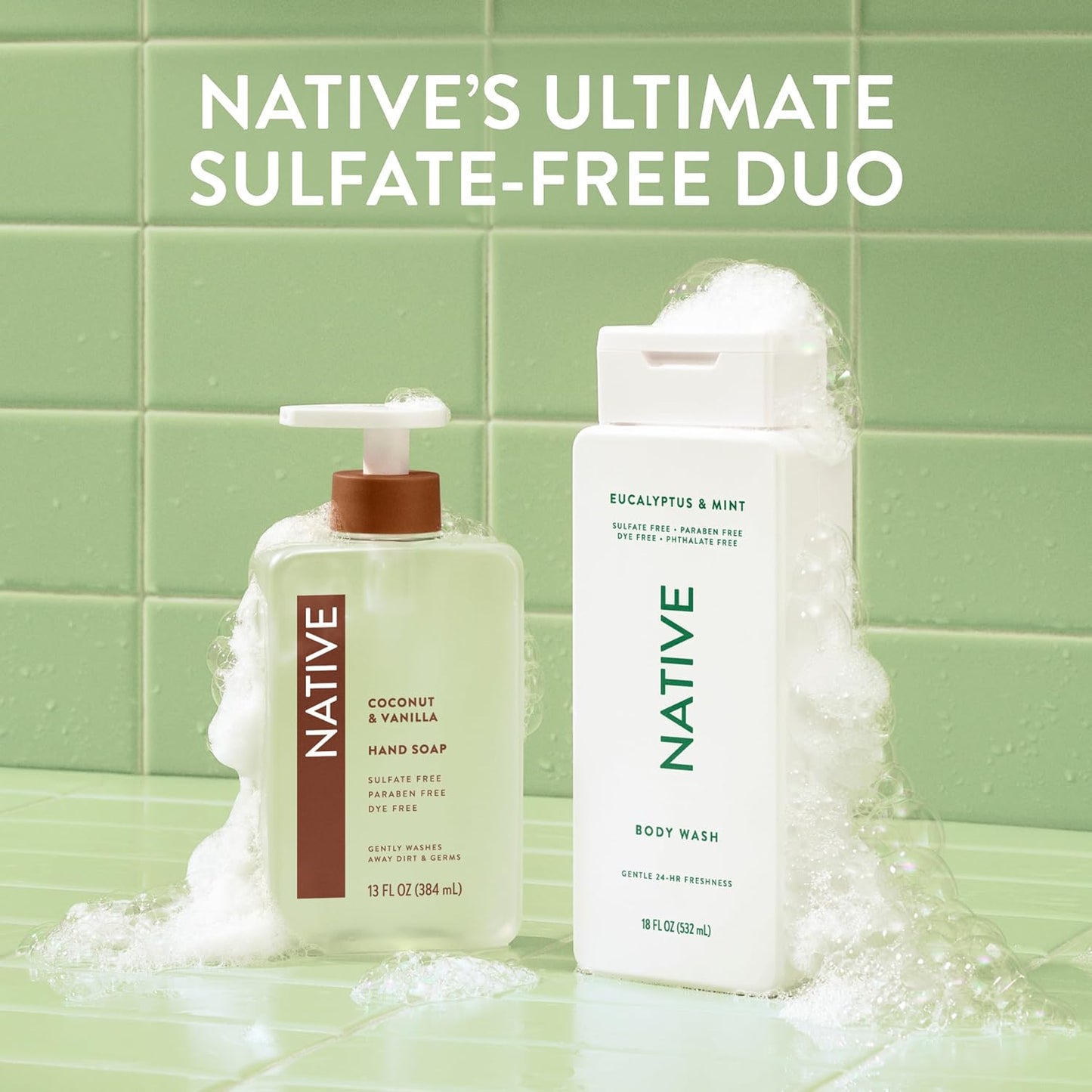 Native Body Wash - Eucalyptus & Mint, Sulfate-Free Formula | 36 oz Pump Bottle for Men & Women