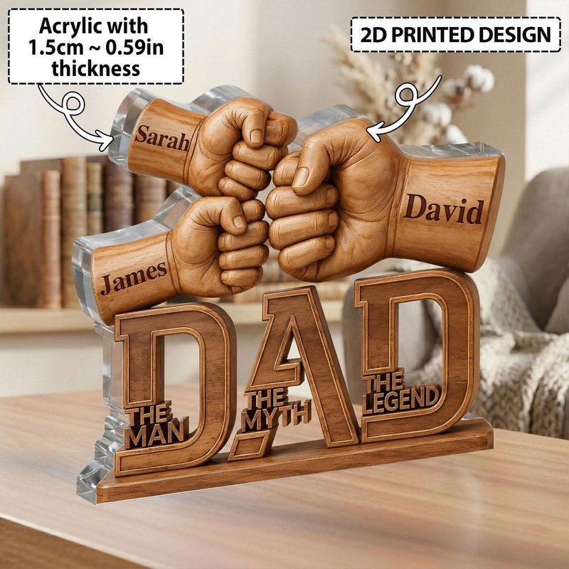 FAMITRENDZ Personalized Dad and Kids Fist Bump Acrylic Plaque, Dad The Man The Myth The Legend Sign, Custom Fathers Day Gift for Daddy, Papa, Grandpa on Christmas, Birthday, Fathers Day Decor