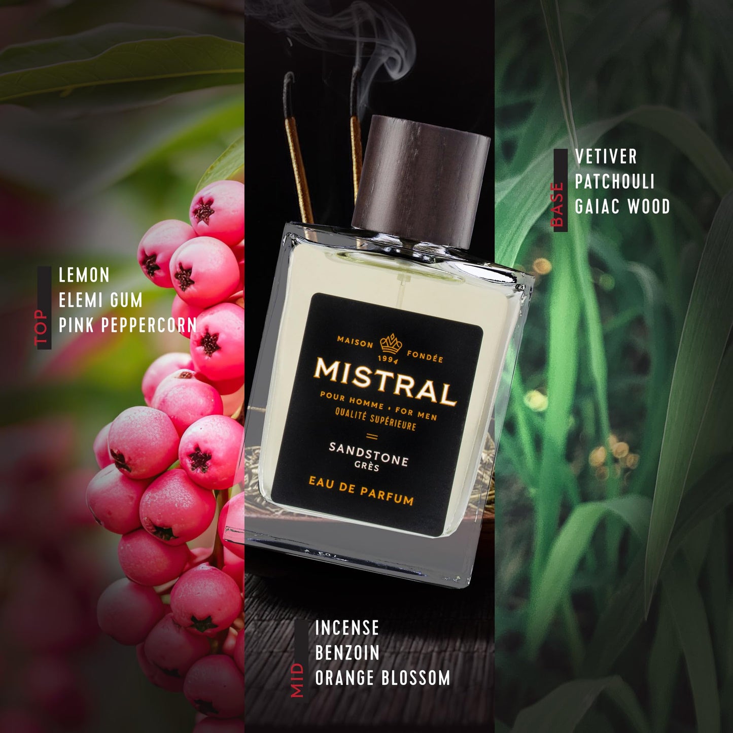Mistral Men’s Cologne – Sandstone Eau de Parfum | Earthy & Spicy Masculine Scent with Lemon, Patchouli & Orange Blossom | Cruelty-Free & Long-Lasting Perfume for Men, Made in France - 3.4 Oz