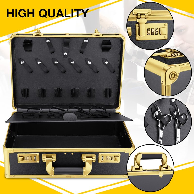 Noverlife Large Barber Carrying Case with Code Lock, 16x11x6in Hairdresser Tool Box Organizer Traveling Case, Portable Travel Barber Suitcase for Hair Stylist Pet Groomer Beauty Salon Makeup Artist