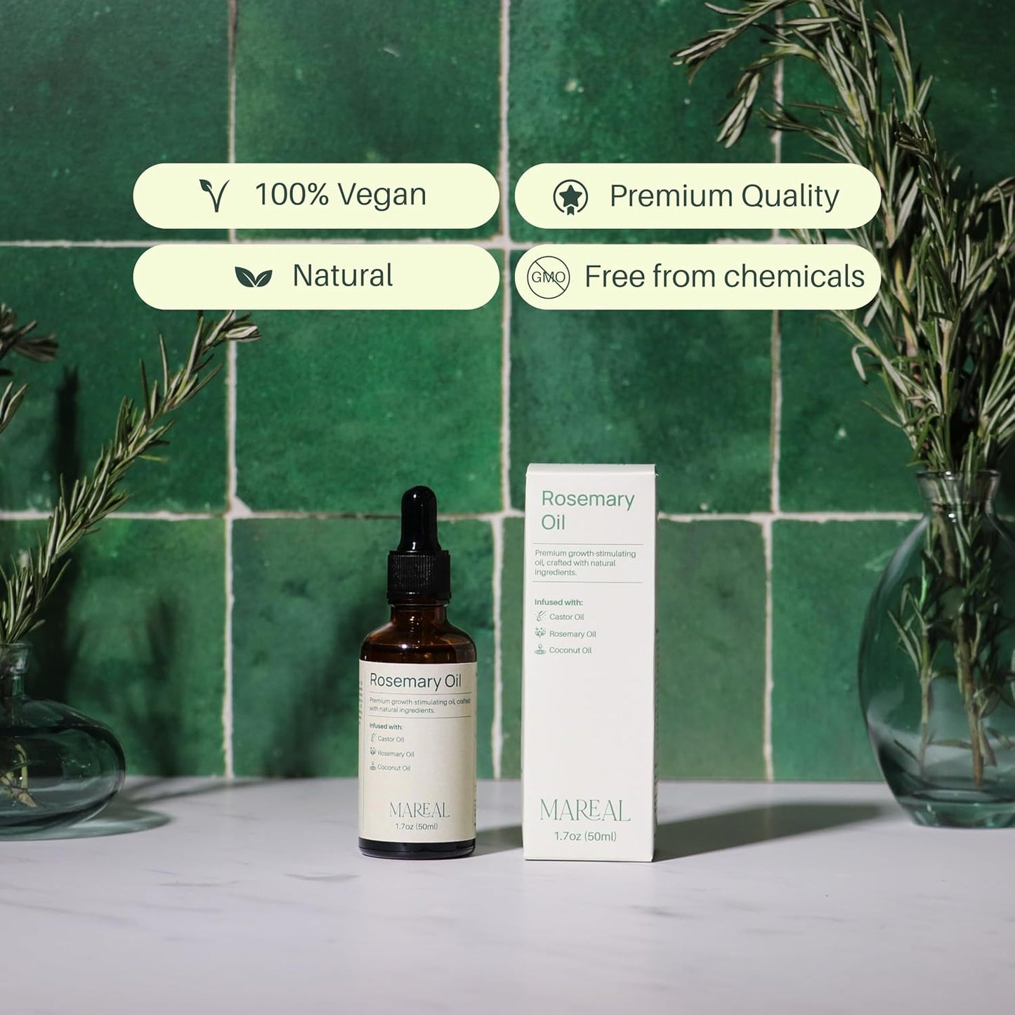 Rosemary Oil for Hair Growth - Natural Scalp Treatment | Infused with Castor & Coconut Oil | 1.7 fl oz