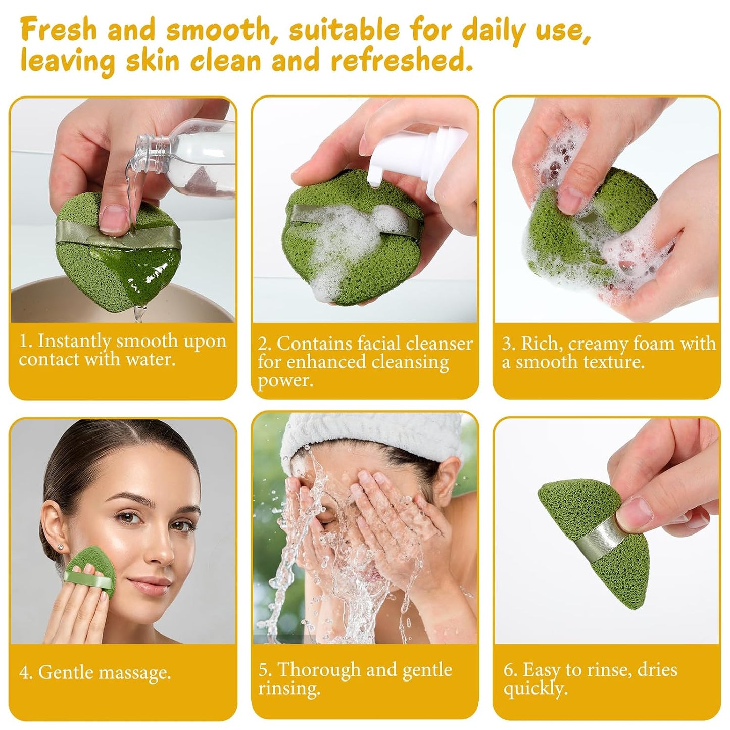 6Pcs Reusable Facial Sponges - Soft Face Scrubber Pads for Deep Pore Cleansing | 3 Colors Available