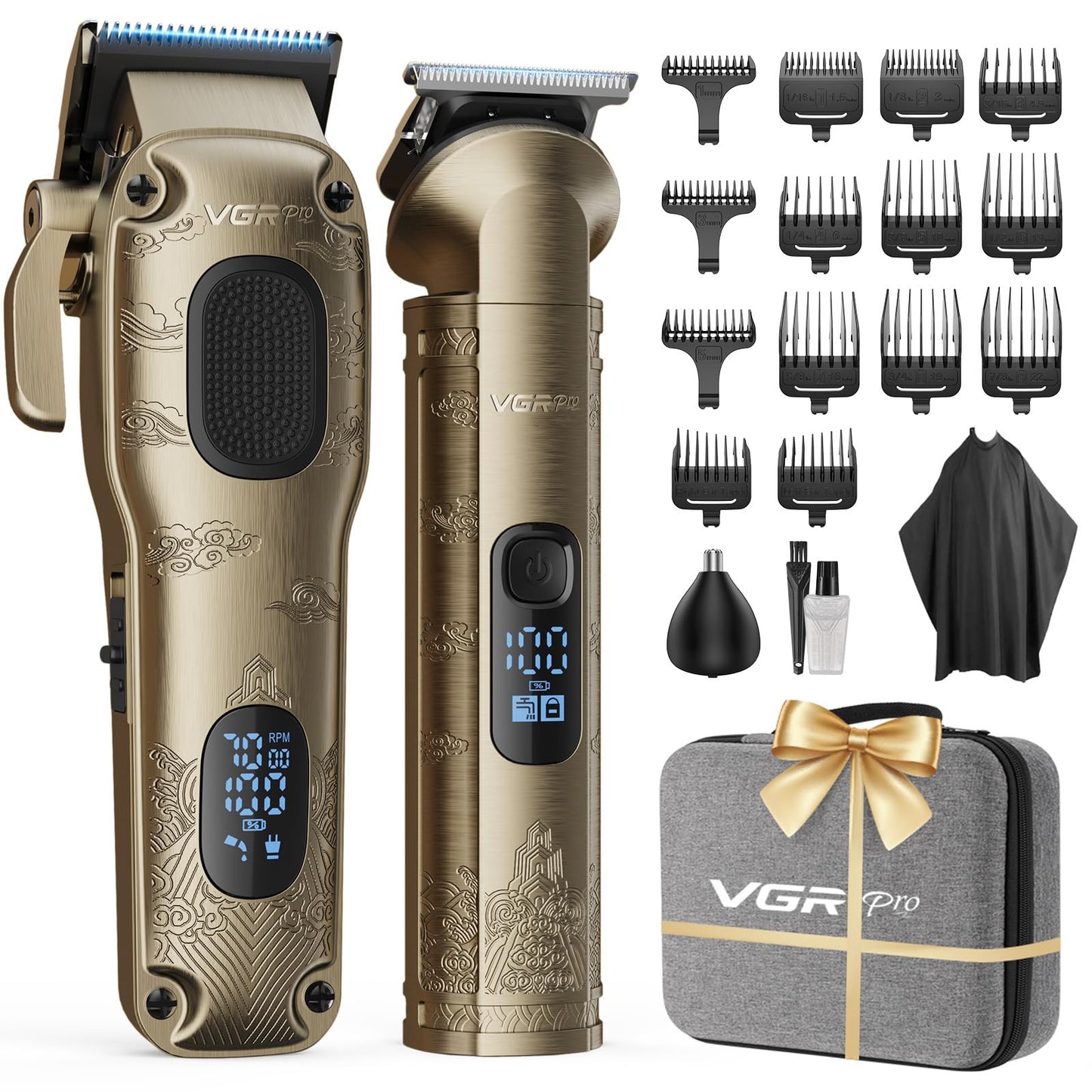 VGRPRO Hair Clippers for Men Professional, Cordless Hair Clippers for Hair Cutting, Mens Clippers and Trimmers Set, Electric Hair Trimmer for Men with Package Case (Gloden)
