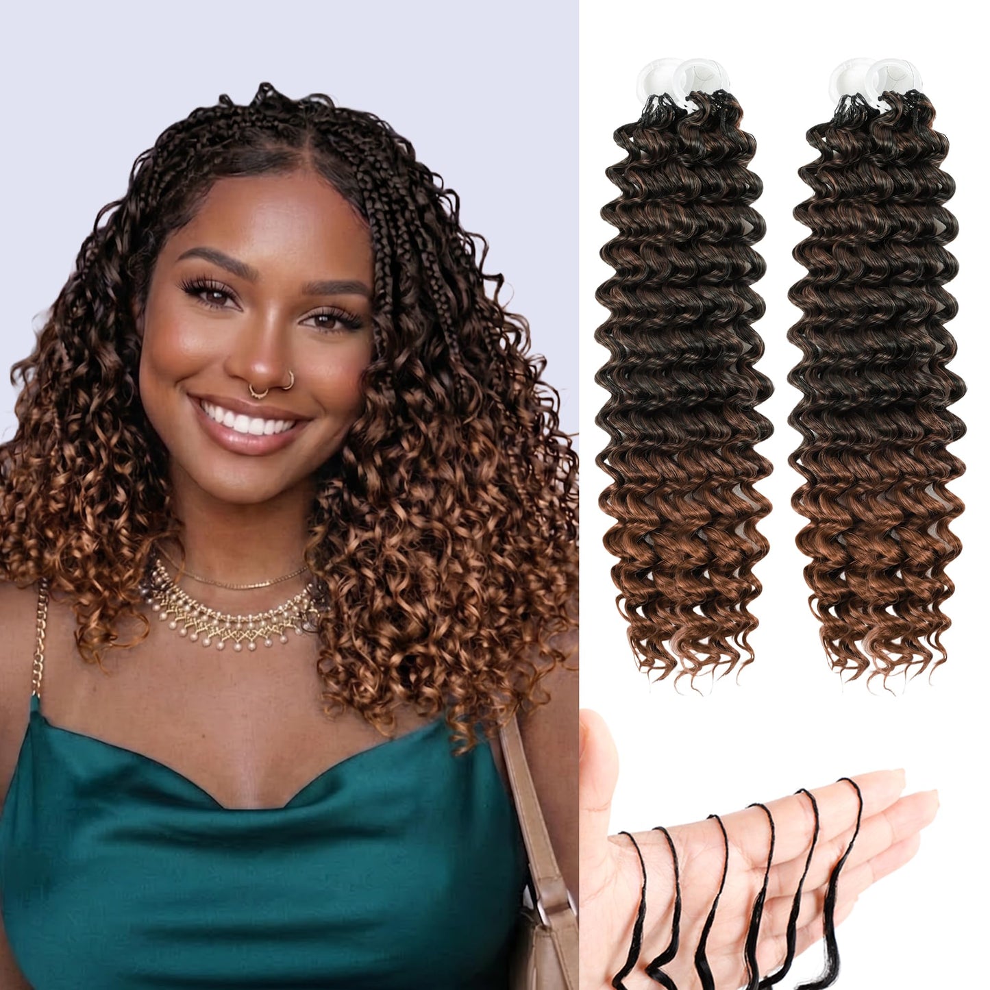 Feather Crochet Hair For Black Women, 100 Strands 120g Synthetic Deep Wave Pre-Separated Crochet Hair for Miracle Knots,Invisible Burmese Curly Hair Extensions (T30#, 12 Inch(200Strands))