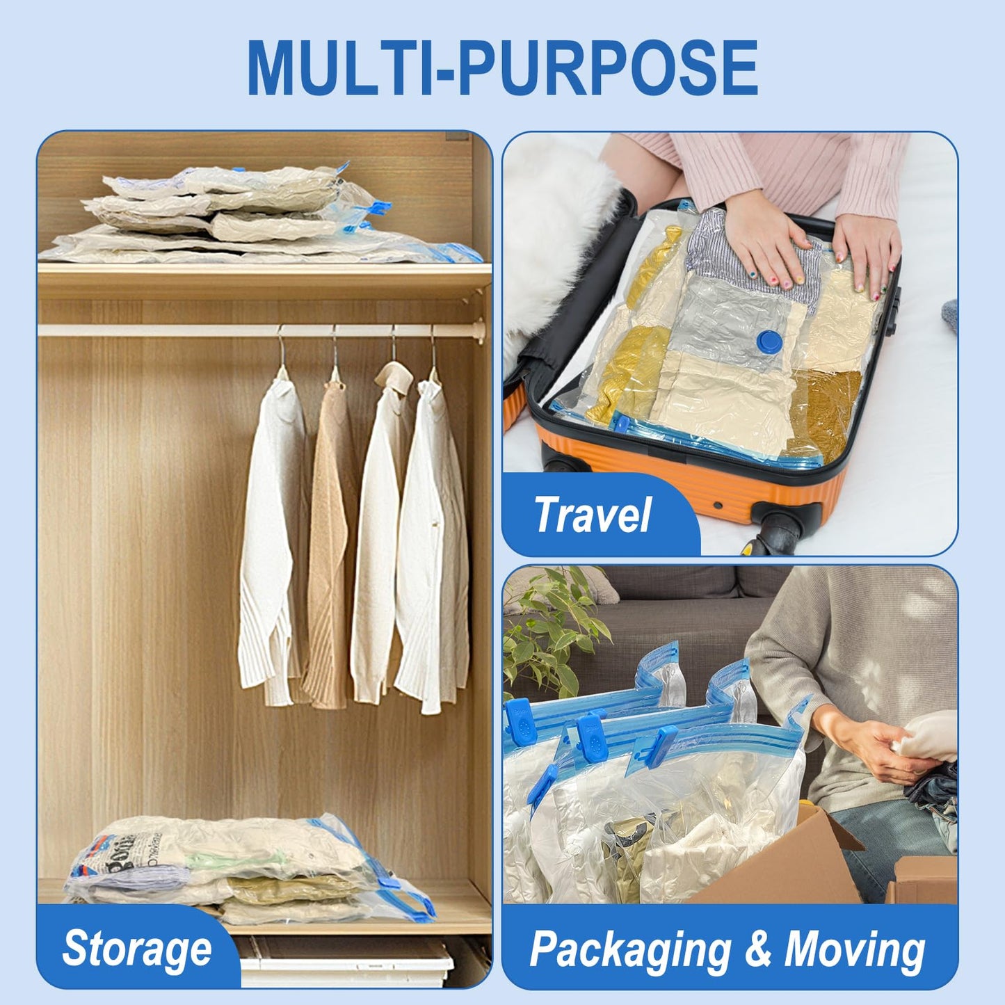 Fygrip Vacuum Storage Bags with Hand Pump, Plastic Packaging Bags, 80% Space Saver Vacuum Seal Bags for Clothing, Travel Lugggage, Blankets, Comforters, 20 Combo