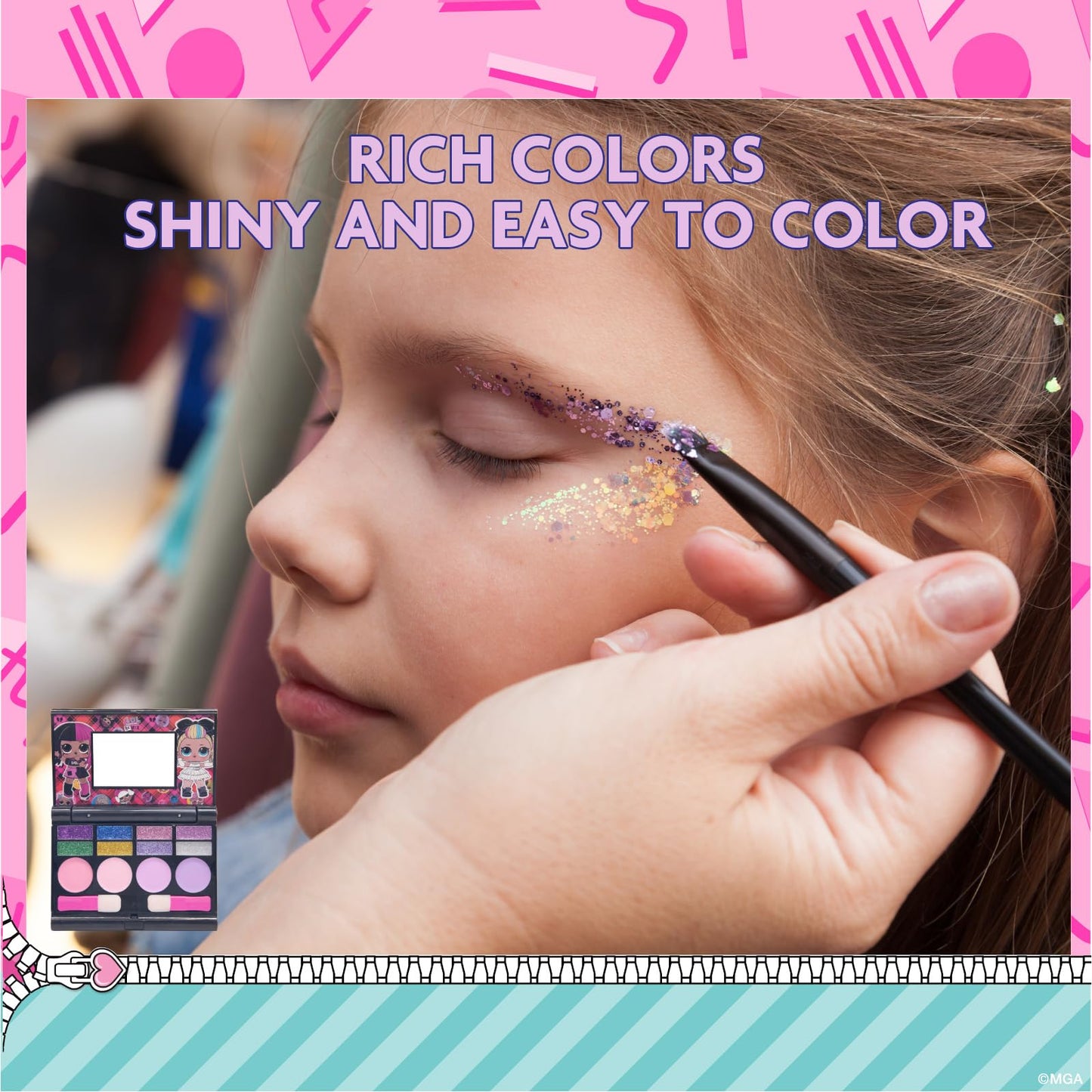 L.O.L Surprise! All-in-One Kids Makeup Compact Set Includes Washable Lip Gloss, Eye Shimmer, Cheek Shimmer, Brushes Colorful Portable Beauty Set for Girls, Ages 5+ by Townley Girl