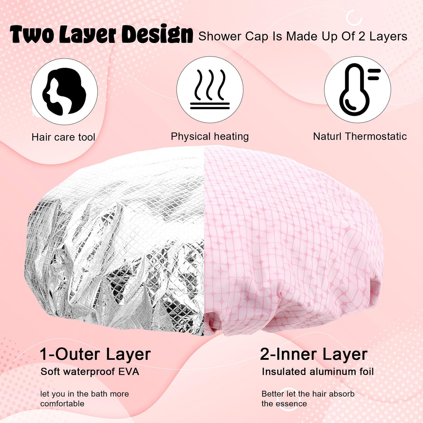 Guduling 4pcs Deep Conditioning Cap, Heat Cap for Deep Conditioning, Pink Heating Caps, Reusable Heated Hair Caps for Hair Treatment, Shower for Home Salon