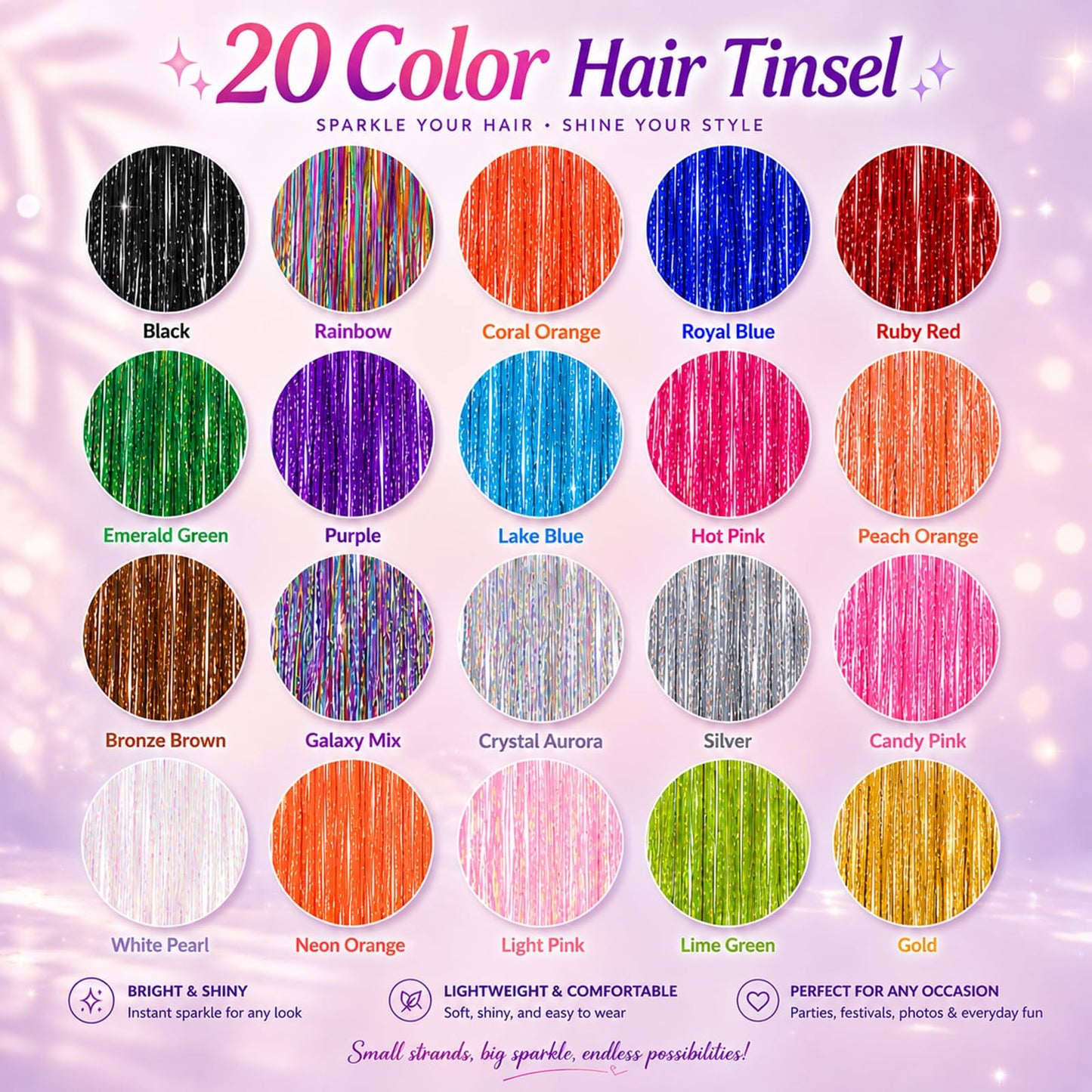 Hair Tinsel Kit 20 Colors Glitter Tinsel Hair Extensions for Women Girls