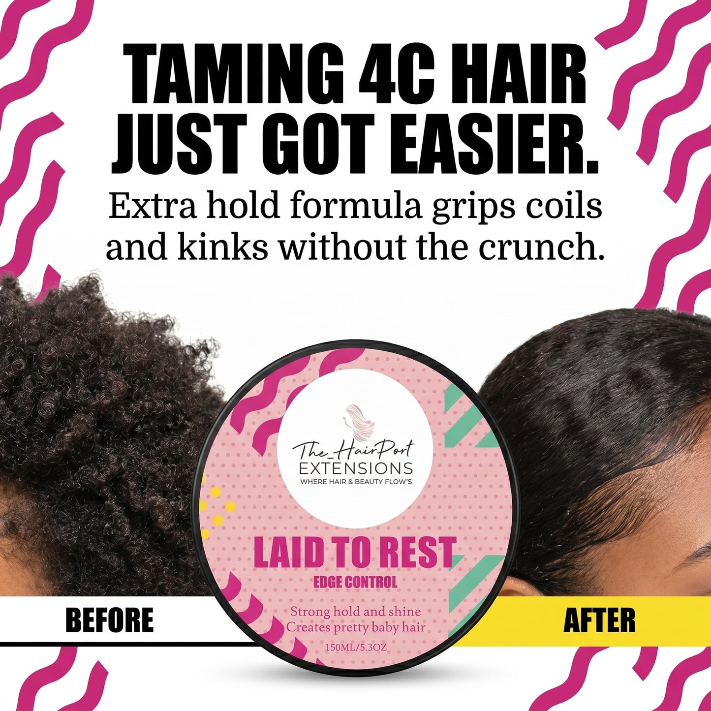 The Hairport Extensions Laid to Rest Edge Control Gel for 4C Kinky Coily Hair, Extra Hold Edge Gel, High Hold Braiding Formula, Smooth Baby Hair, No Residue, No Frizz, Long Lasting - 150ml