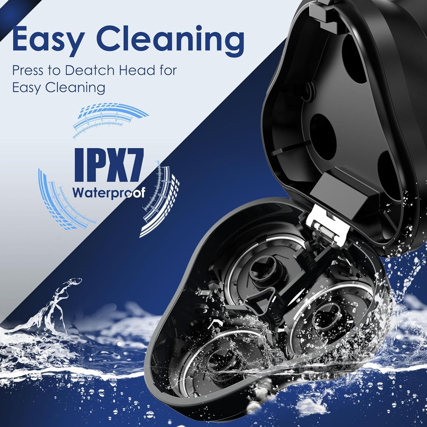 Rechargeable Electric Shaver for Men - IPX7 Waterproof Rotary Razor with 4D Floating Head | Travel-Friendly, Cloudy Grey