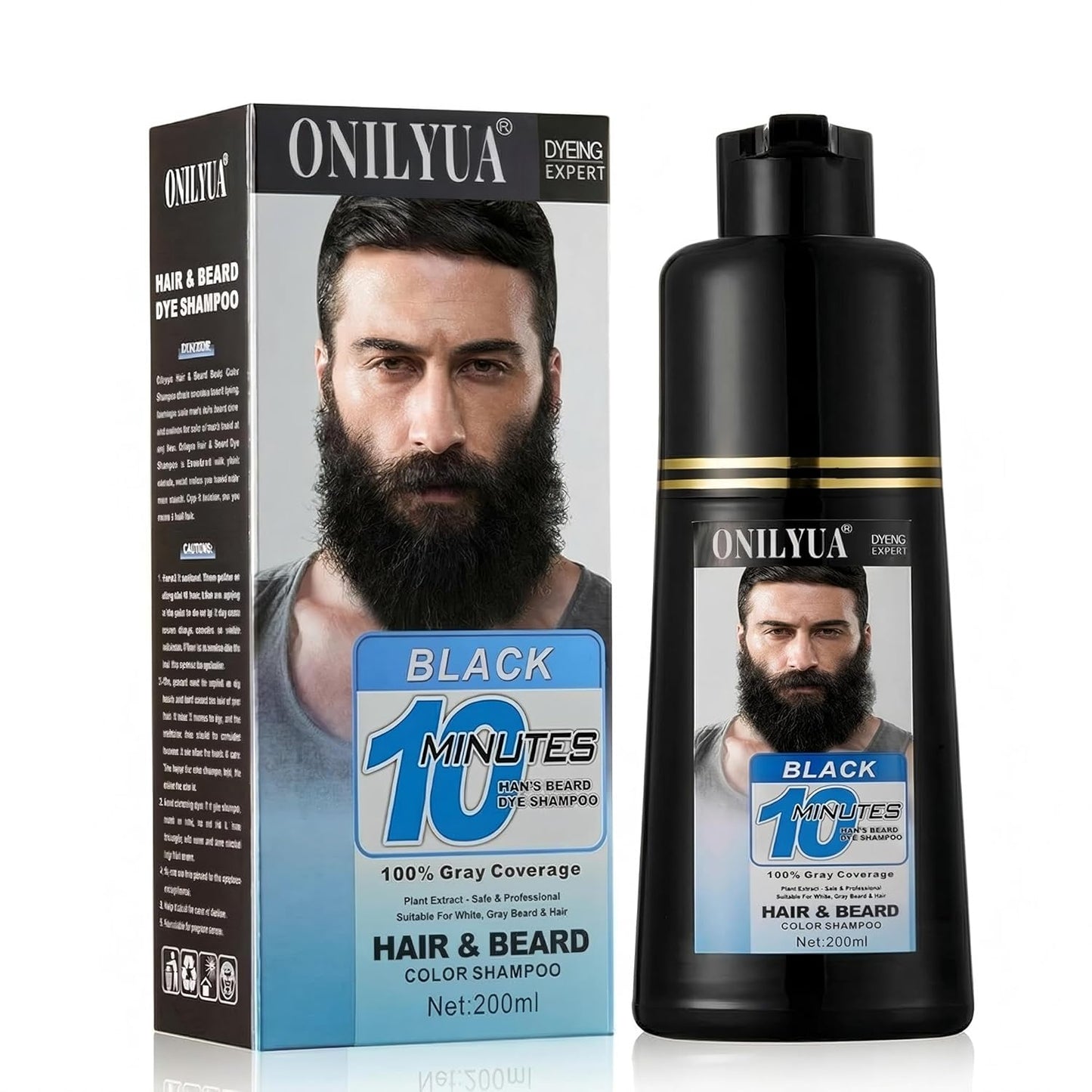 Men's Beard Dye & Hair Dye Shampoo - Semi-Permanent Black Beard Color for Instant Gray Coverage | Natural Formula, Works in 10 Minutes