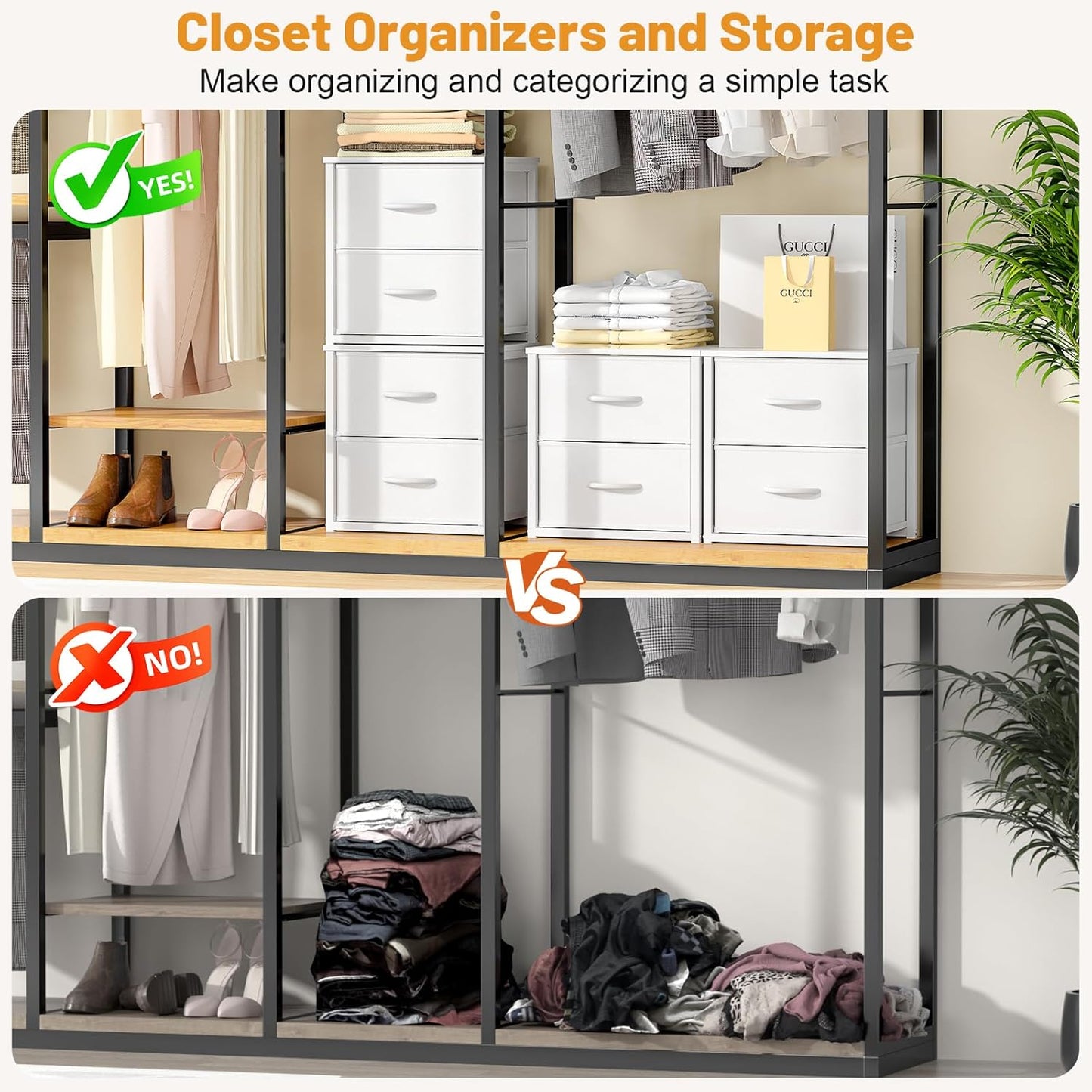 Stackable Storage Drawers - White Closet Organizer with Wooden Top & Metal Frame | Versatile Dresser for Bedroom & Living Room