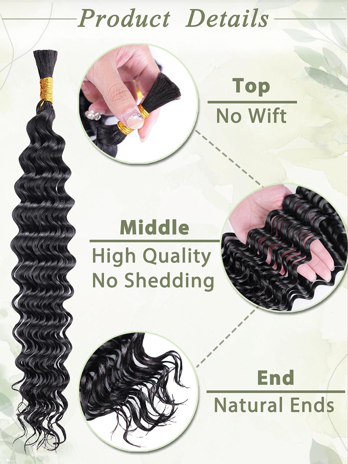 Human Braiding Hair - 18 Inch Deep Wave Bulk Extensions | 4 Bundles, No Weft, 10A Quality
