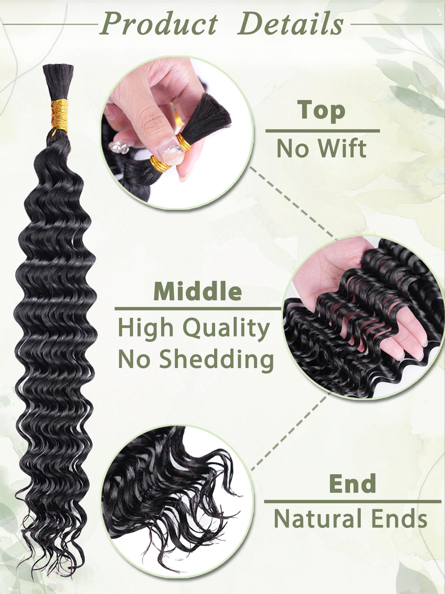 KULYMUWIG Human Braiding Hair for Boho Braids 18 Inch 100 g 4 Bundles Deep Wave Bulk Human Hair for Braiding No Weft 10A Curly Human Hair Extensions for Braids Wet and Wavy Braid