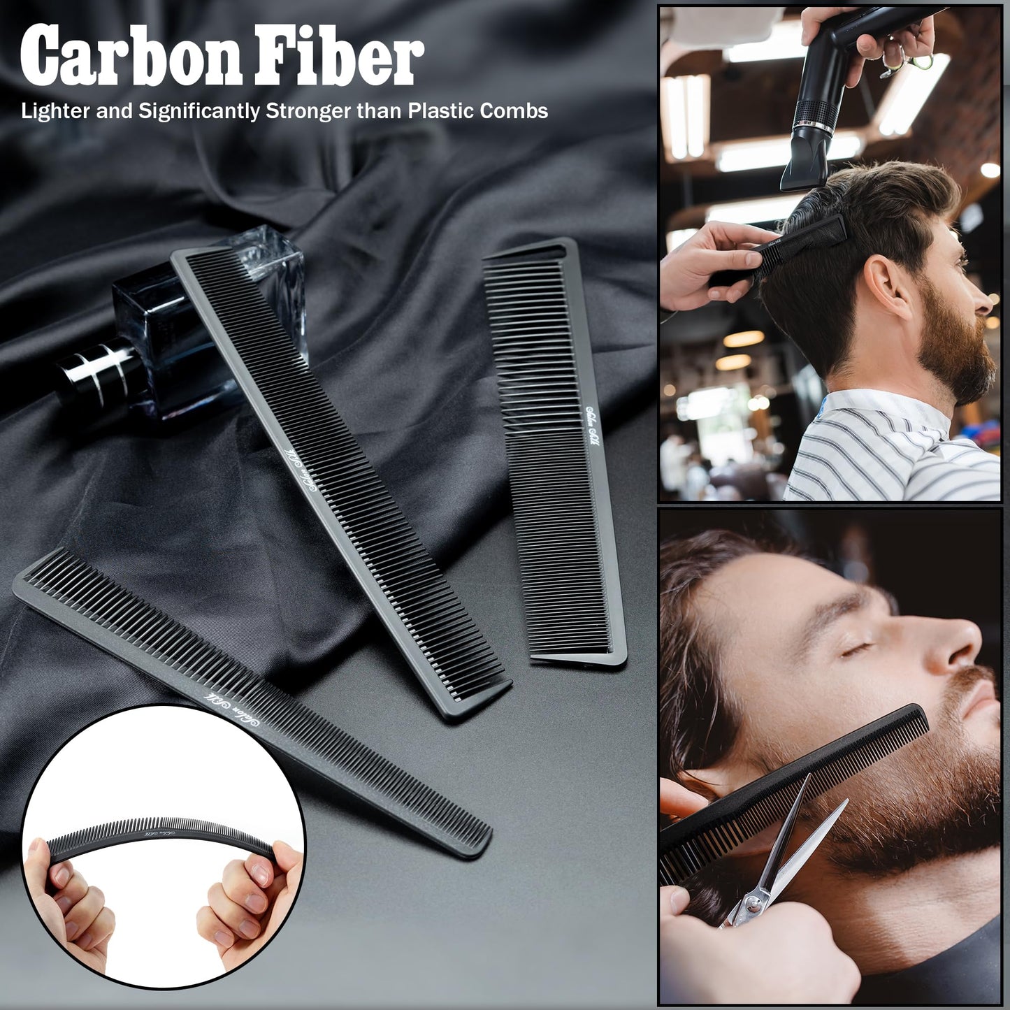 SALONSILK 13PCS Hair Cutting Shaving Brush and Comb Set, Professional Barber Combs for Hair Stylist, Premium Grade Barber Brush Neck Duster, Fading Comb Barber Clipper Comb