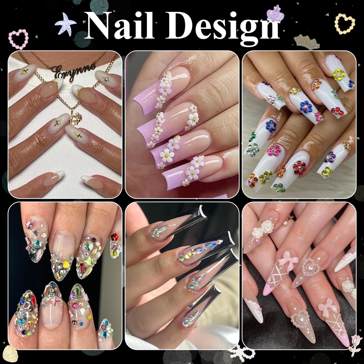 8 Boxes Nail Charms and Gems for Manicure, Flat Pearls Nail Flowers Nail Rhinestones and Charms for Nail Art, Colorful Pearl Nail Charm Nail Bows Multi Shapes Flatback Nail Design Kit Nail Accessories