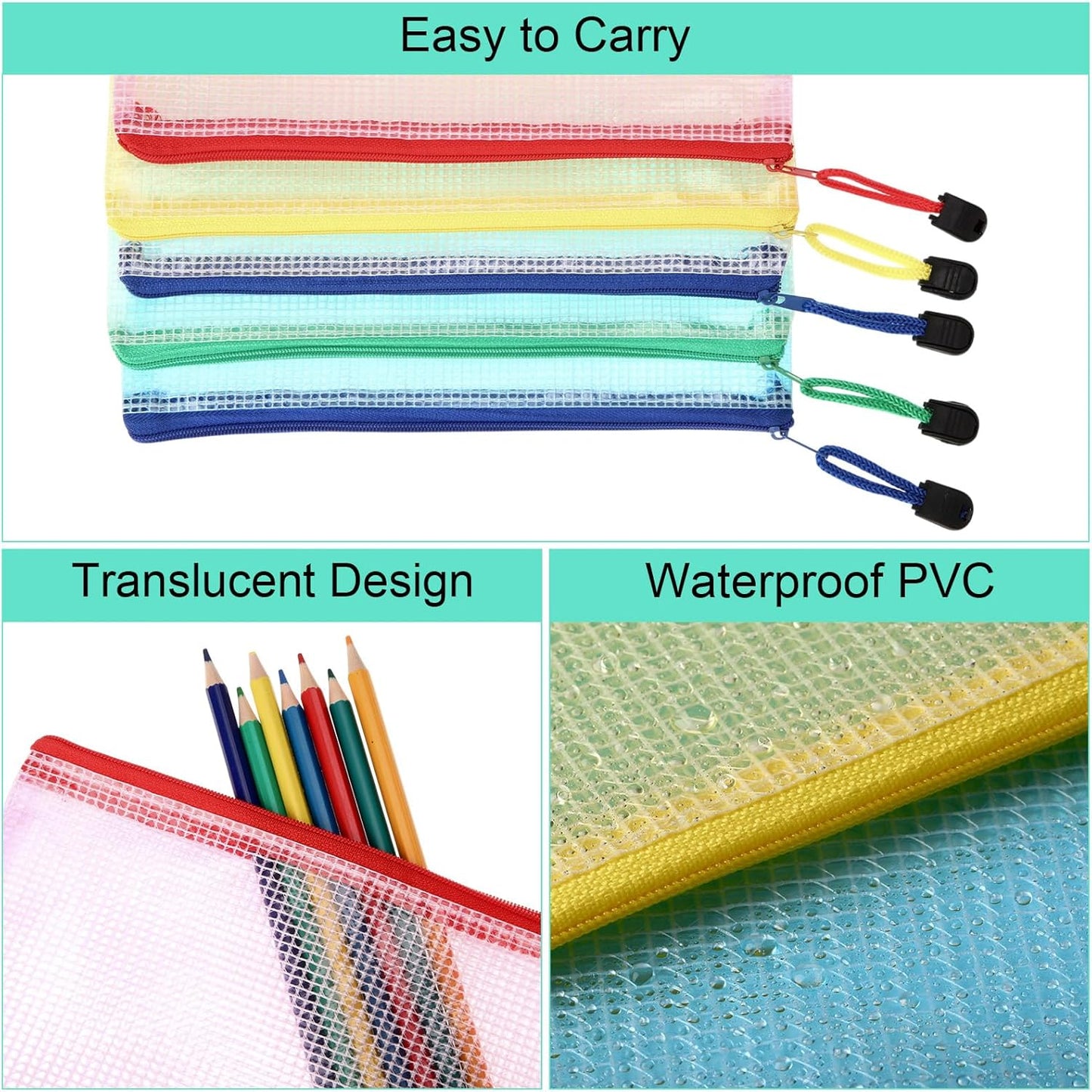 Pencil Pouch Bulk - 100 Pack Mesh Zipper Cases for Office & Cosmetics | 9.5'' x 4.5'' Vivid Color Storage Bags