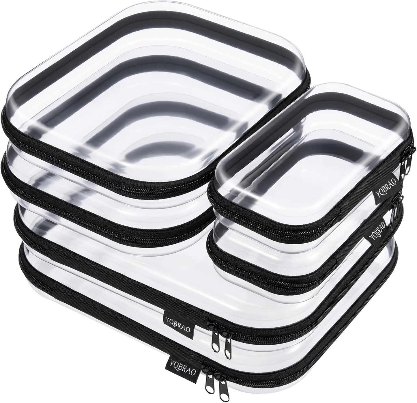 Clear Hard Shell Zipper Case Set - 6 Pack Heavy Duty Crush-Proof Diaper Bag Organizer Pouches | TSA Approved Travel Makeup & Toiletries Bags (2L, 2M, 2S)