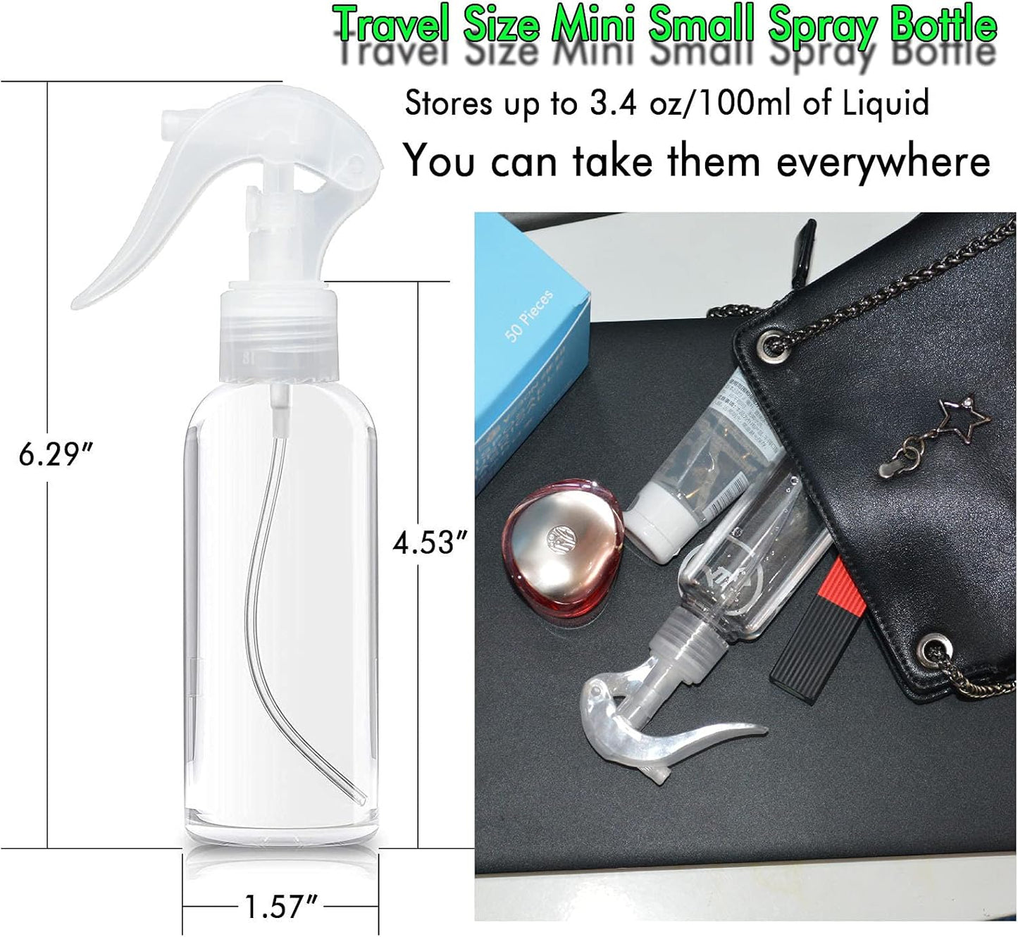 Clear Plastic Spray Bottles - 3.5oz Fine Mist Travel Size | Refillable Mini Liquid Containers (2 Pack)