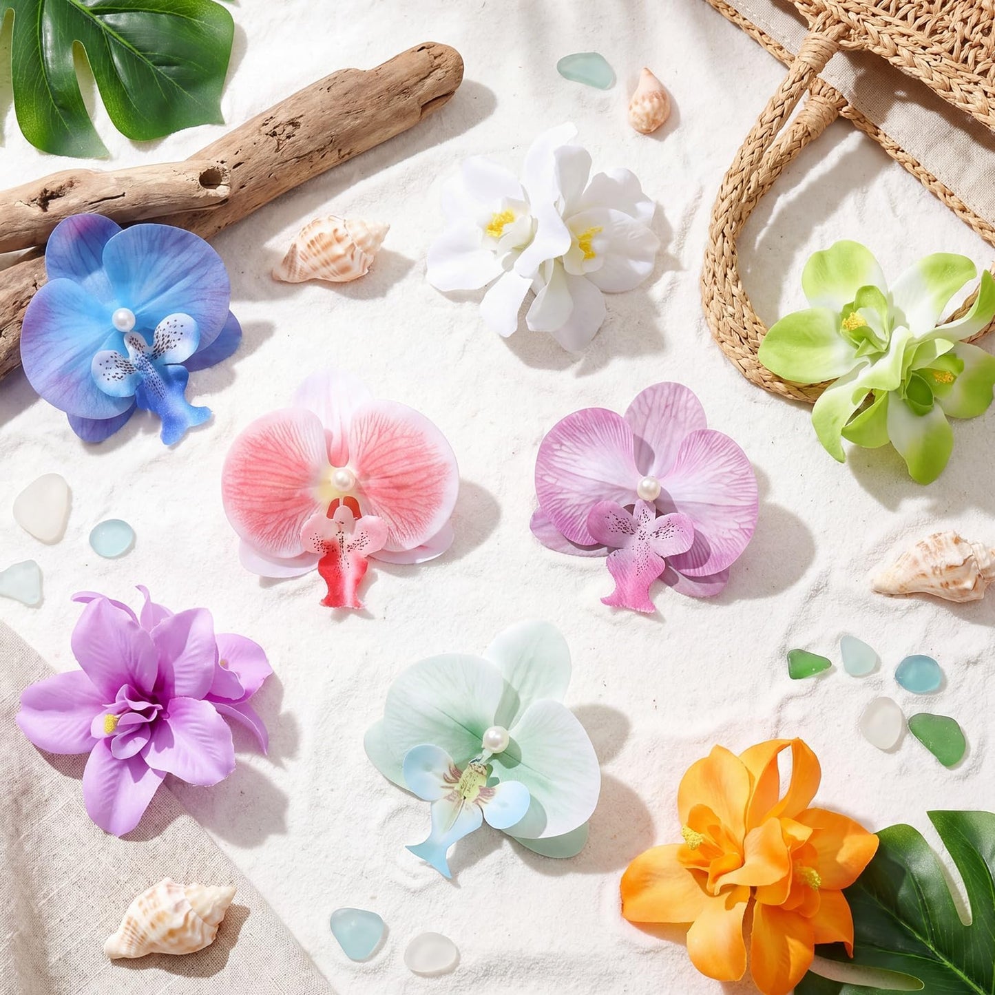 10 Pcs Hawaiian Flower Hair Clip for Women, 2 Styles Orchid Hair Clips Tropical Flower Hairpin Artificial Flower Hair Accessories for Vacation Beach Seaside Wedding
