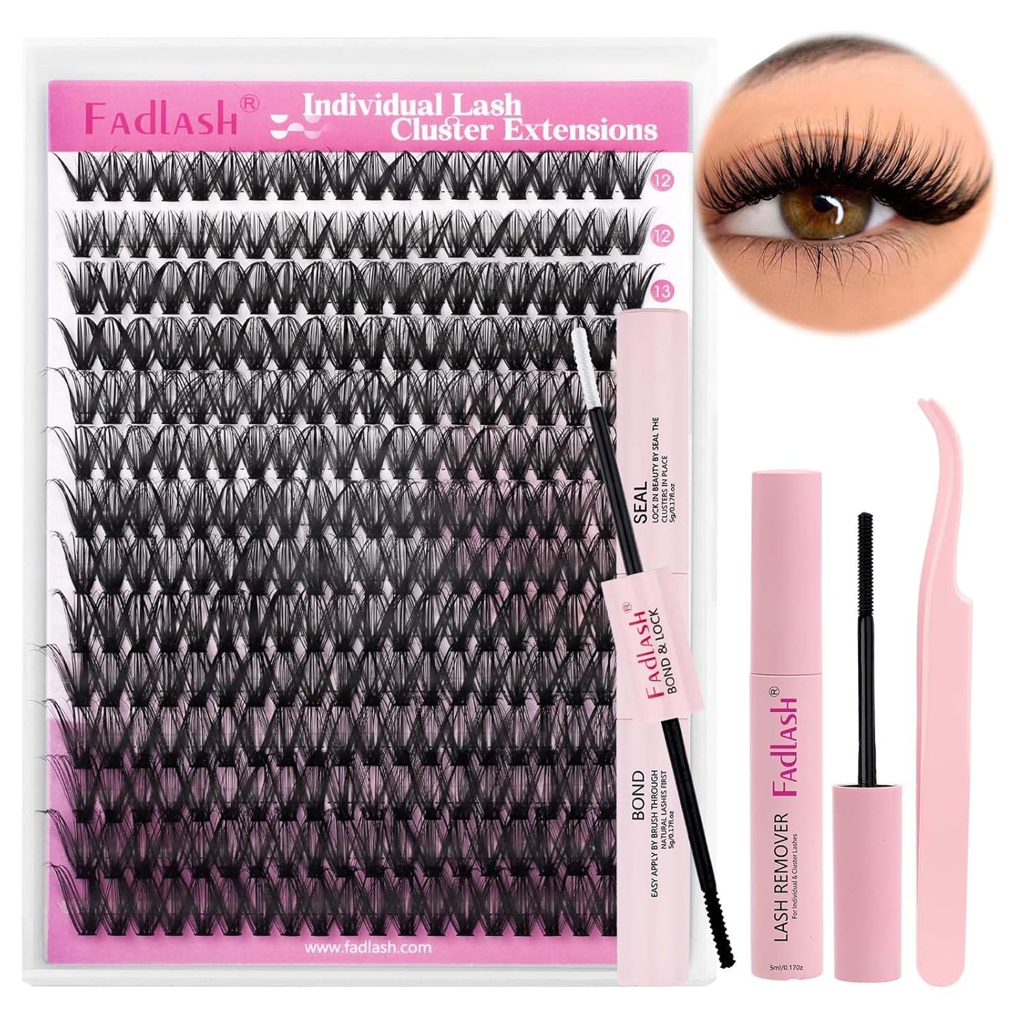 FADLASH Natural Eyelash Clusters - Fluffy 100D/200D Extensions | DIY Home Use, 8-16mm D Curl, 2 Pack