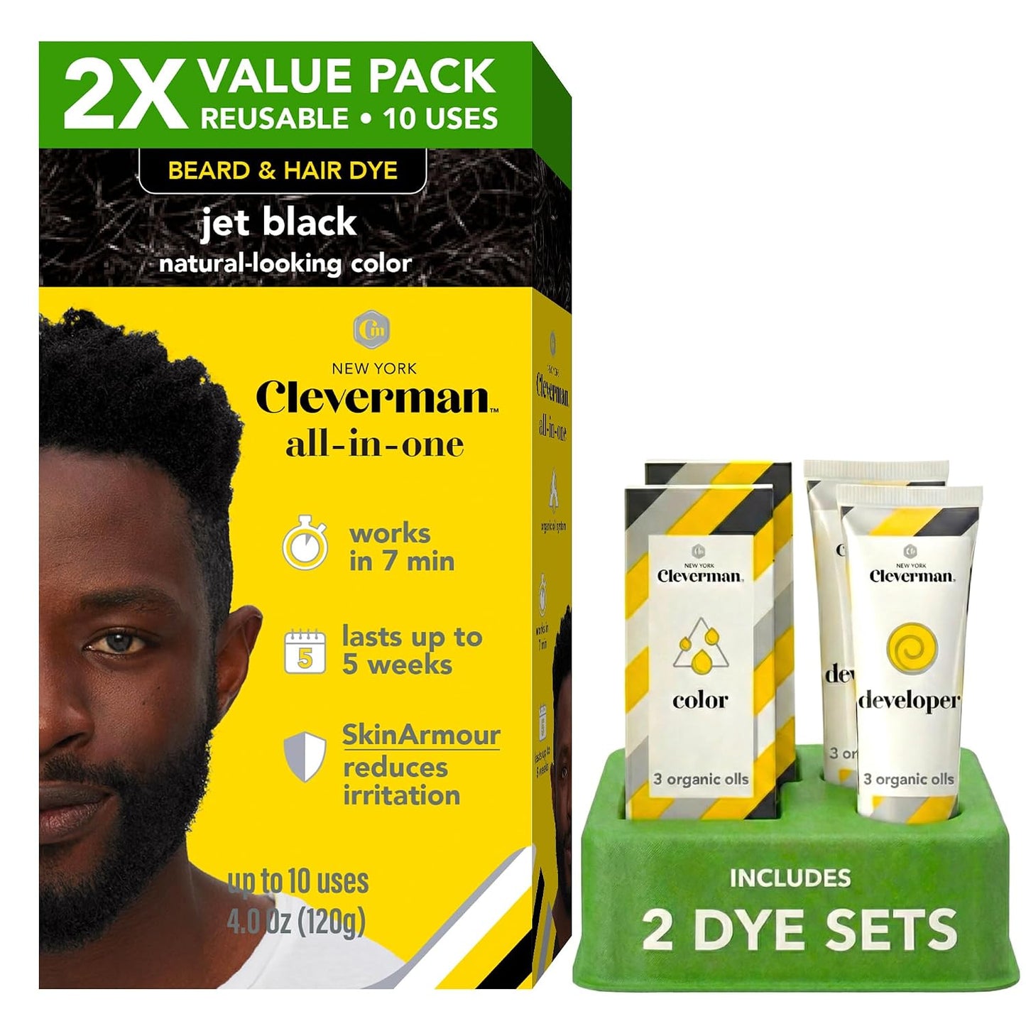 Reusable Hair & Beard Dye for Men - Medium Brown | Natural Gray Coverage, No-Drip Cream, Up to 5 Uses