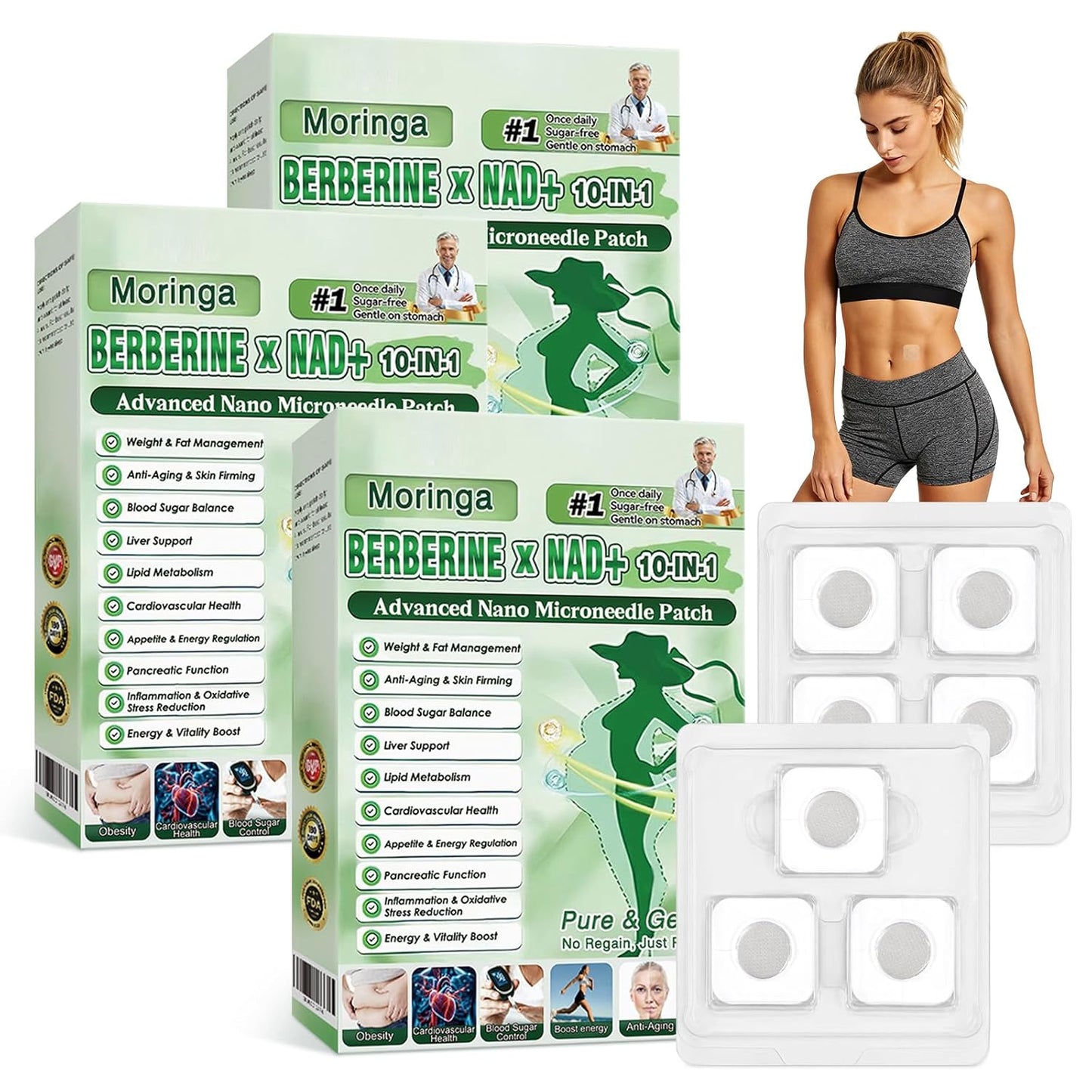 Moringa Patches - 10-in-1 Nano Microdart Patches for Natural Skin Care | 3 Boxes