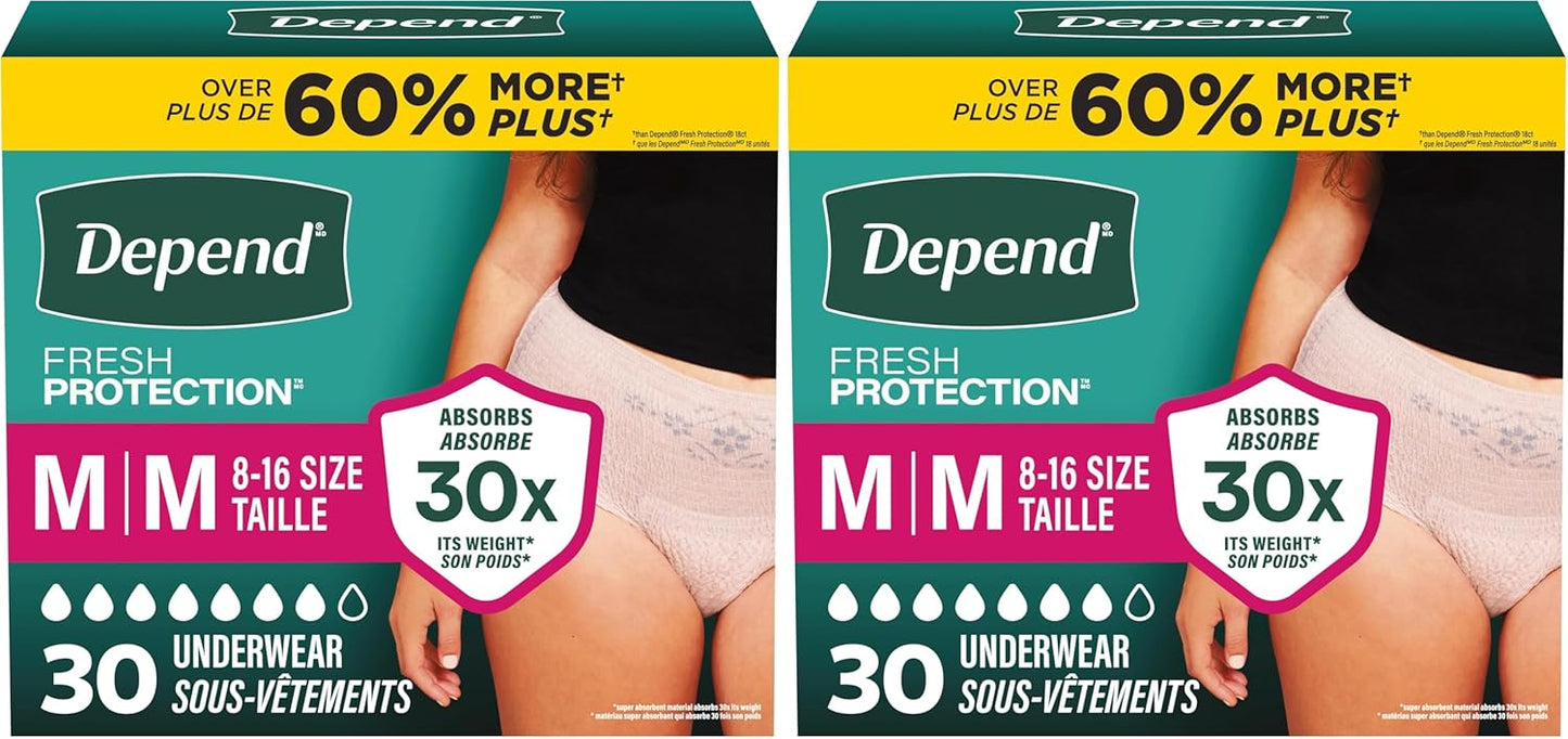 Depend Fresh Protection Adult Diapers - Maximum Absorbency Incontinence Underwear for Women | Large, Blush, 72 Count