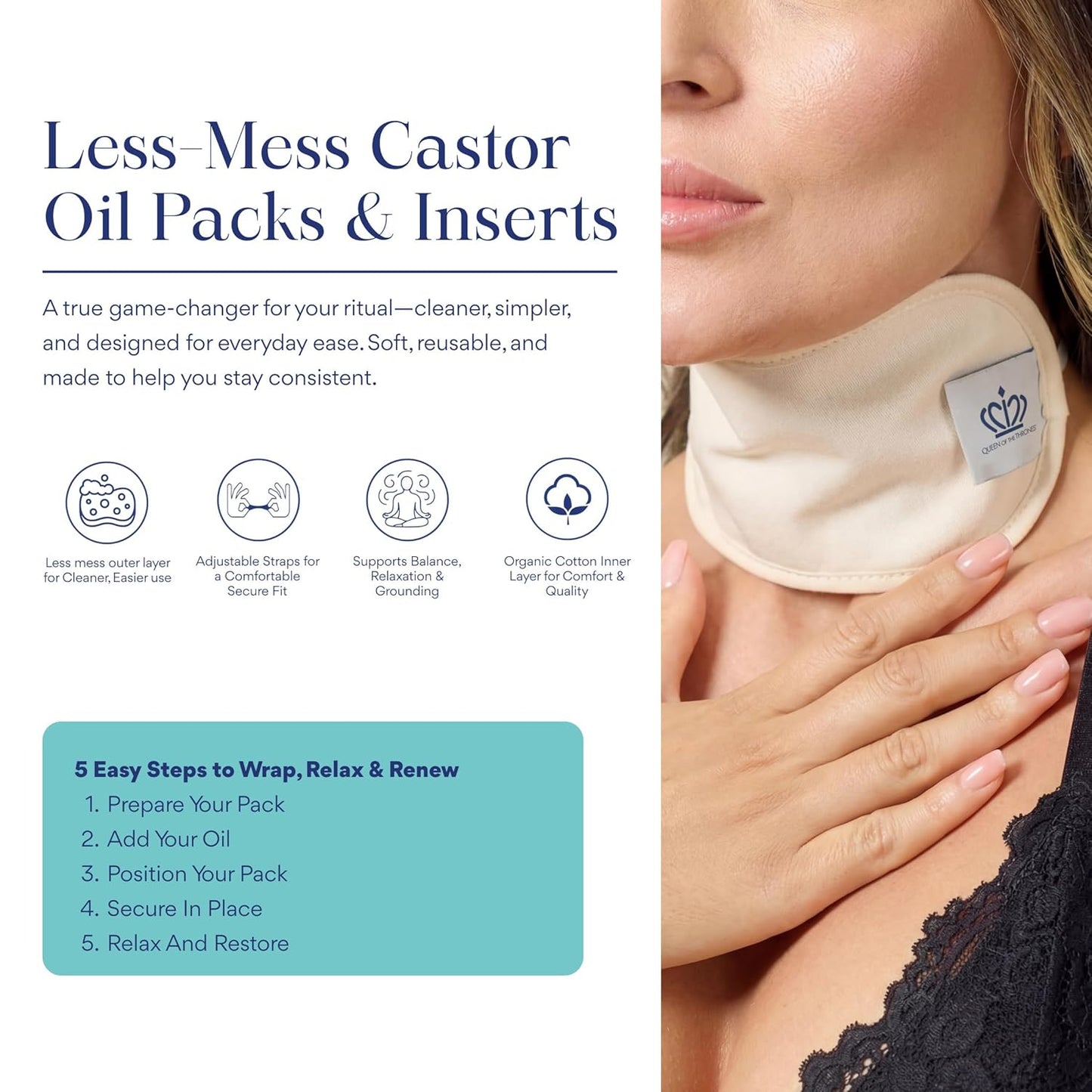 Castor Oil Pack for Neck - Reusable Organic Cotton Flannel | Naturopathic Doctor Designed