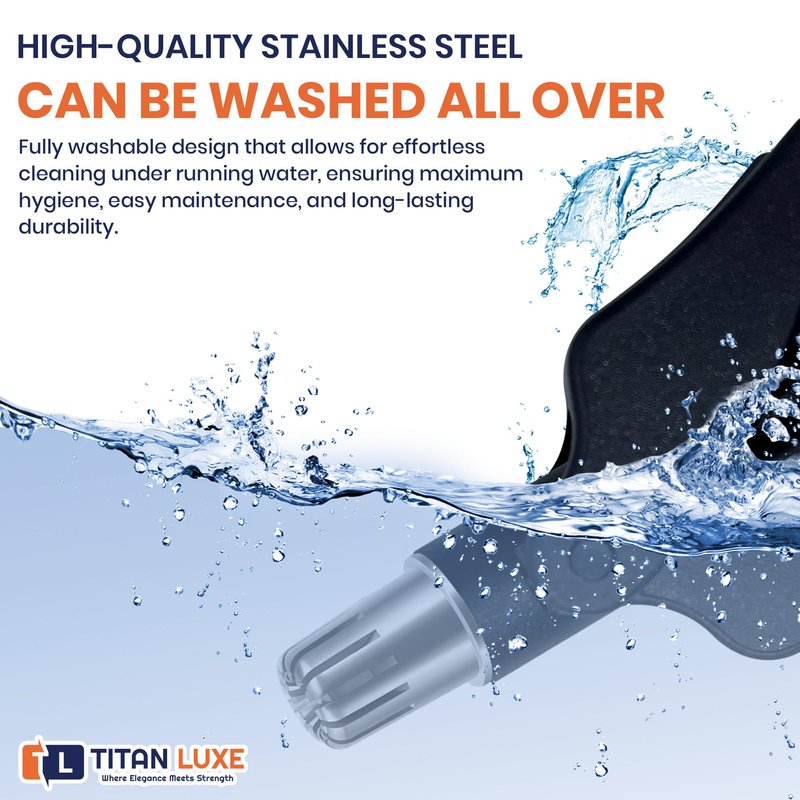 Titan Luxe Stainless Steel Hair Trimmer for Men and Women | Manual Nose and Ear Hair Trimmer | Nose Clippers, 360° Rotating Hair Trimmers | Washable Nose Hair Remover | Black