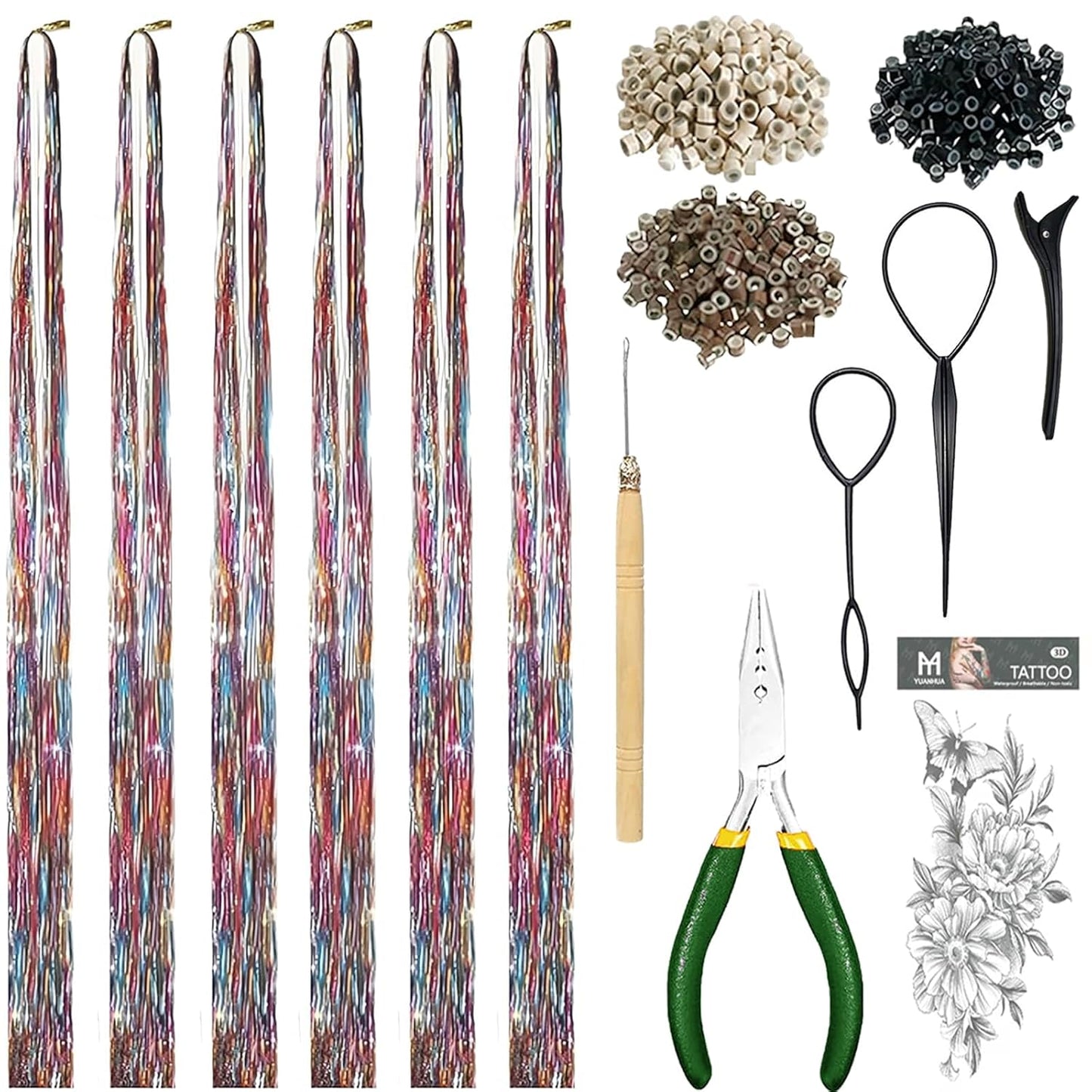 Hair Tinsel Kit - Holographic Hair Extensions with 8600 Strands | 18 Colors, 48 Inch, Heat Resistant Sparkling Glitter for Parties