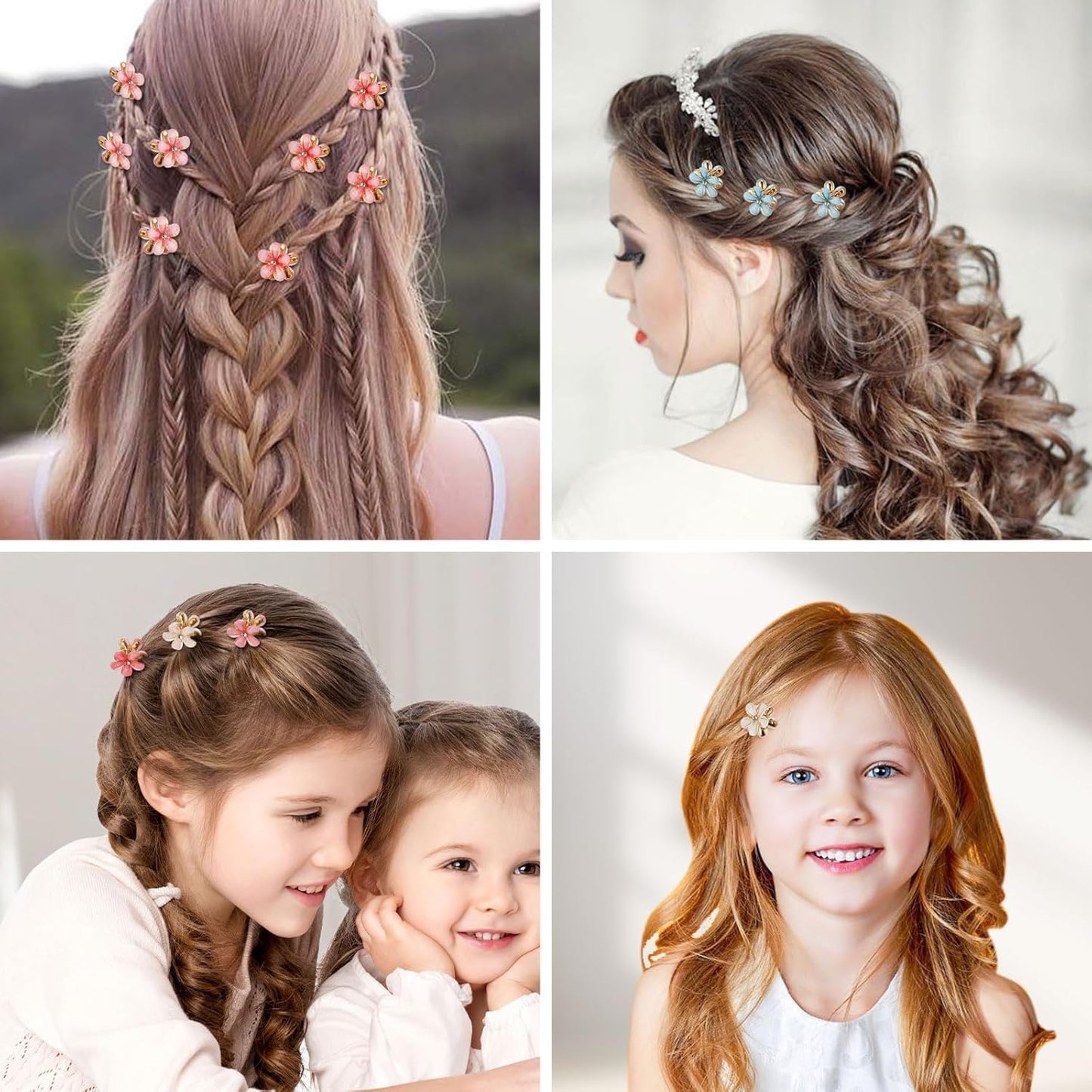 Colorful Mini Crystal Flower Hair Clips - 16PCS Non-Slip Claw Clips for Thin/Thick Curly Hair