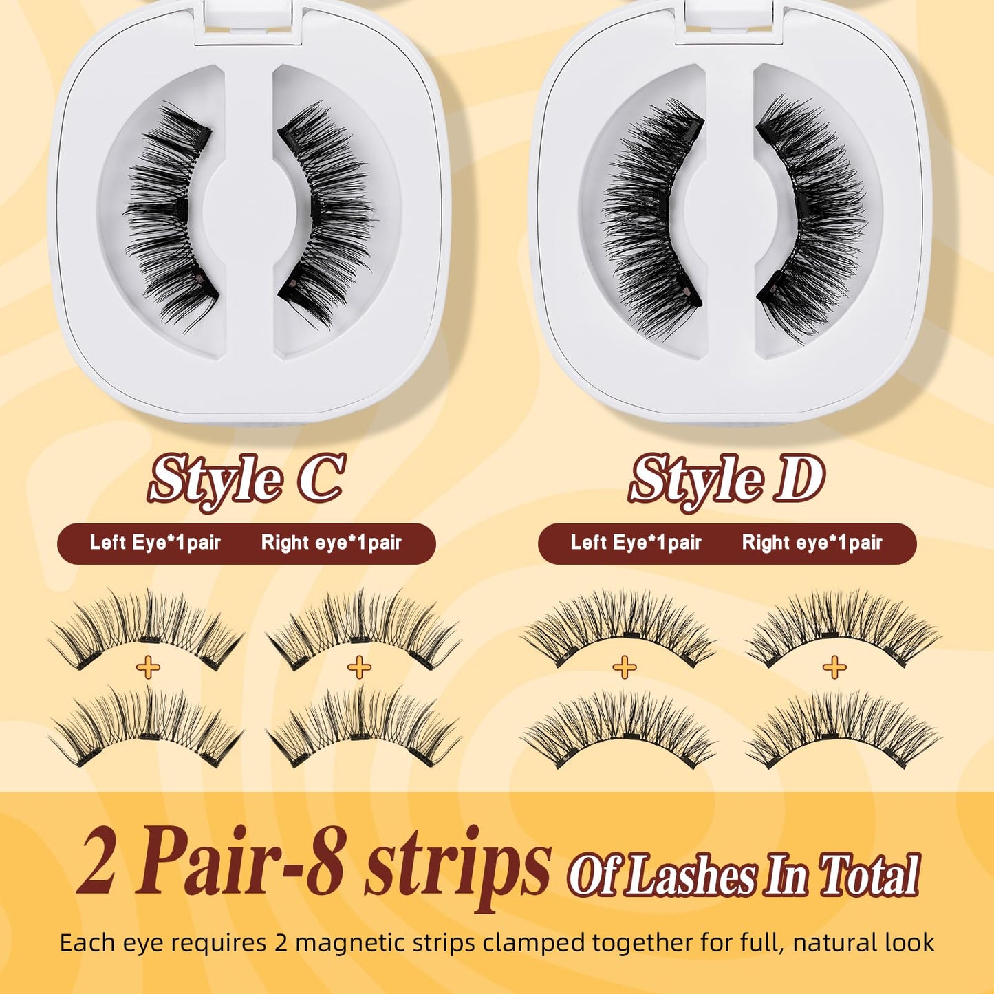 QUEWEL 2 Pairs Natural Look Reusable Magnetic Eyelashes, Reusable No Glue Needed Magnetic Eyelashes Kit with Applicator Lashes Kit without Eyeliner Easy to Wear and Remove (G-YC-C+D02)