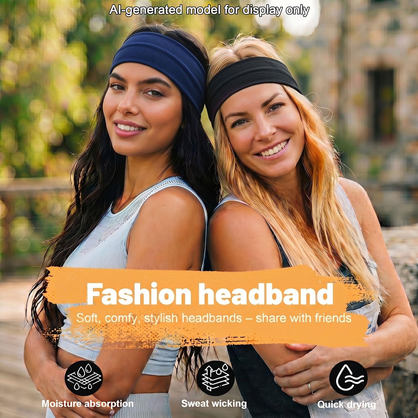 WENNKINN Headbands for Women Non Slip, Soft Elastic Cloth Hairband for Workout Gym Running Sports, Sweat Wicking Wide Headband, 3 Pack with Bag (Black, Navy Blue, and deep Blue)