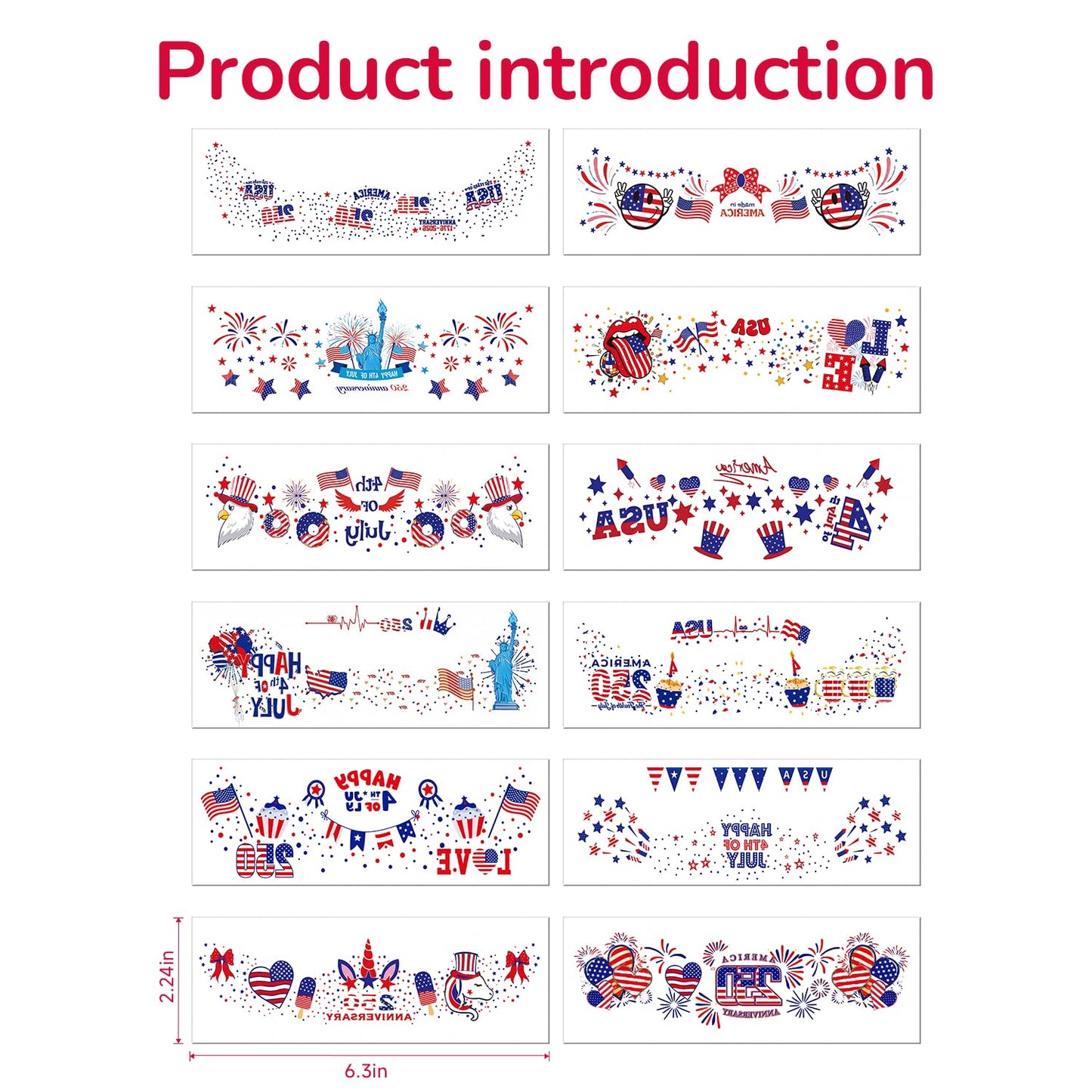 Patriotic Red, White & Blue Glitter Freckles Face Tattoos - 12PCS 4th of July Makeup Patches for Women & Kids