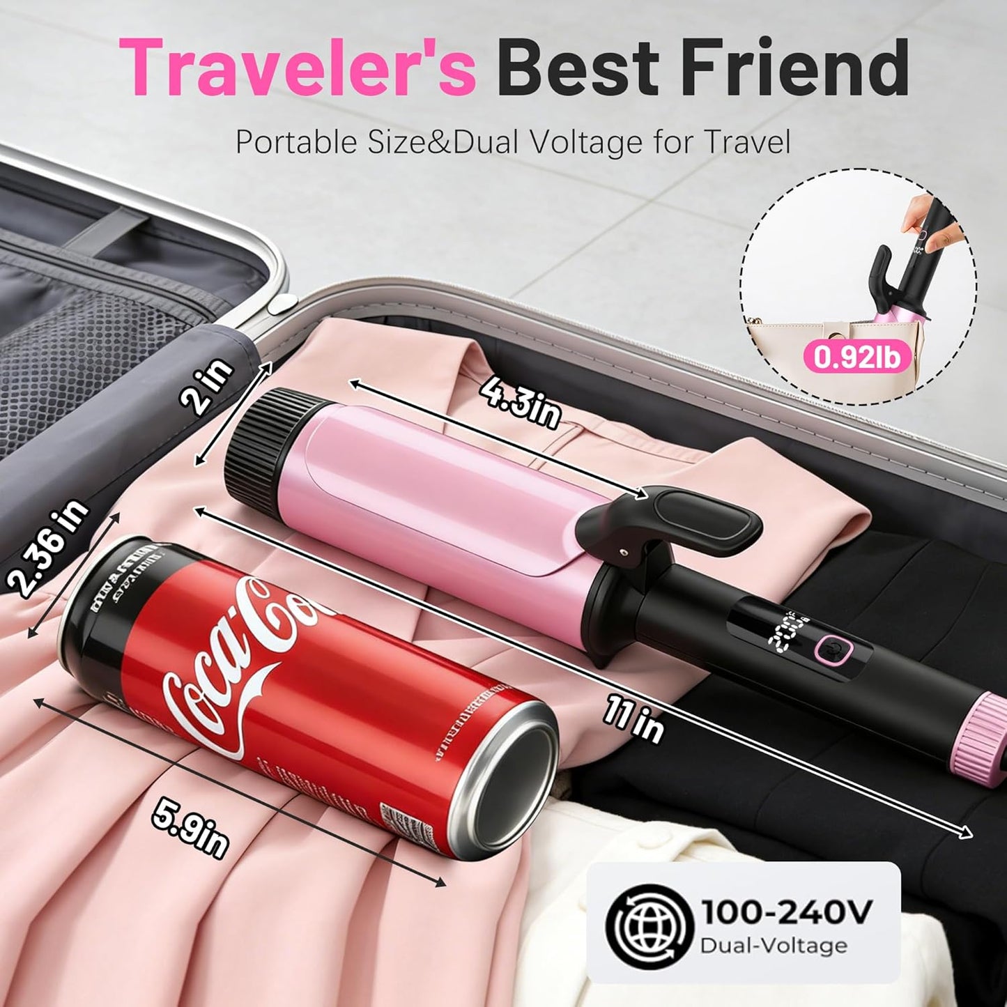 Large Curling Iron - 2 Inch Barrel for Long Hair | Dual Voltage 110-240V with Digital Display & Temp Lock
