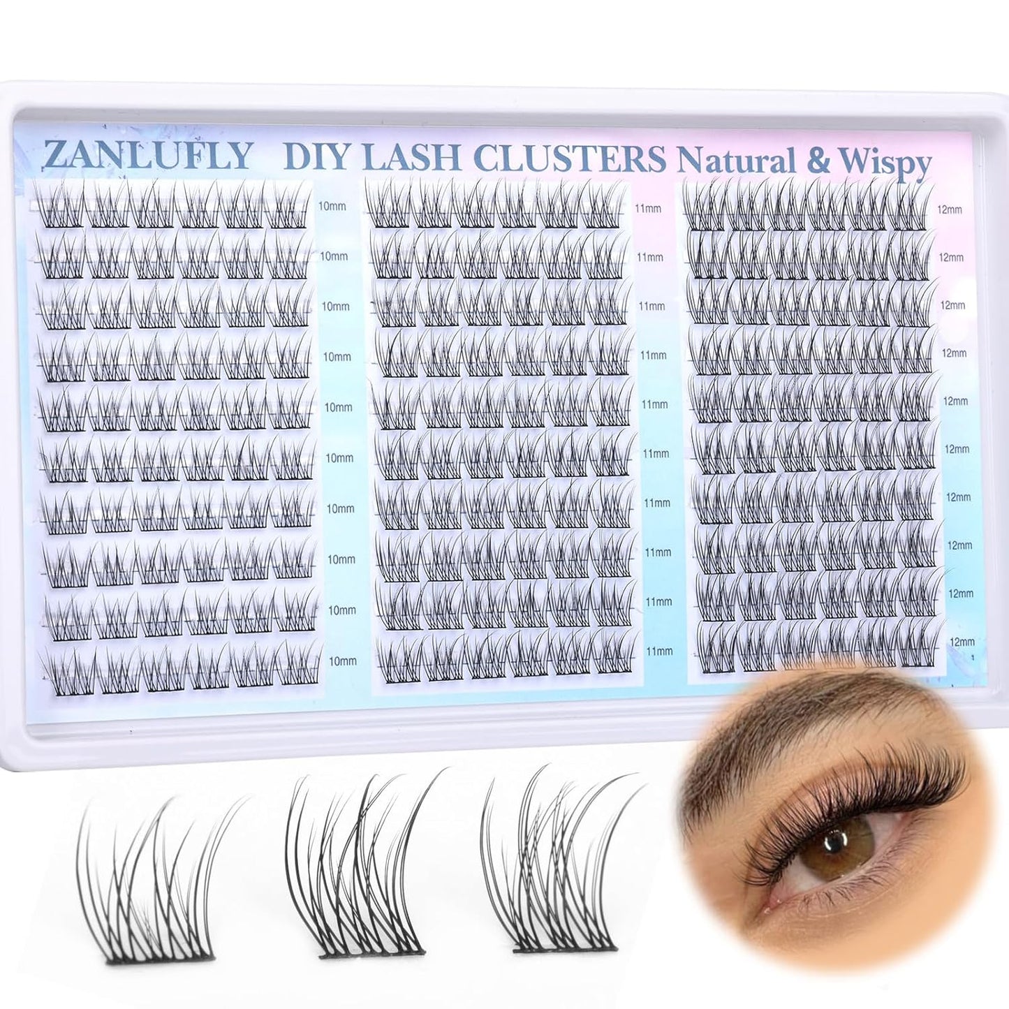 Natural CC-Curly Cluster Lashes - Wispy Eyelash Extensions with Clear Band | 10-14MM Individual DIY Lashes