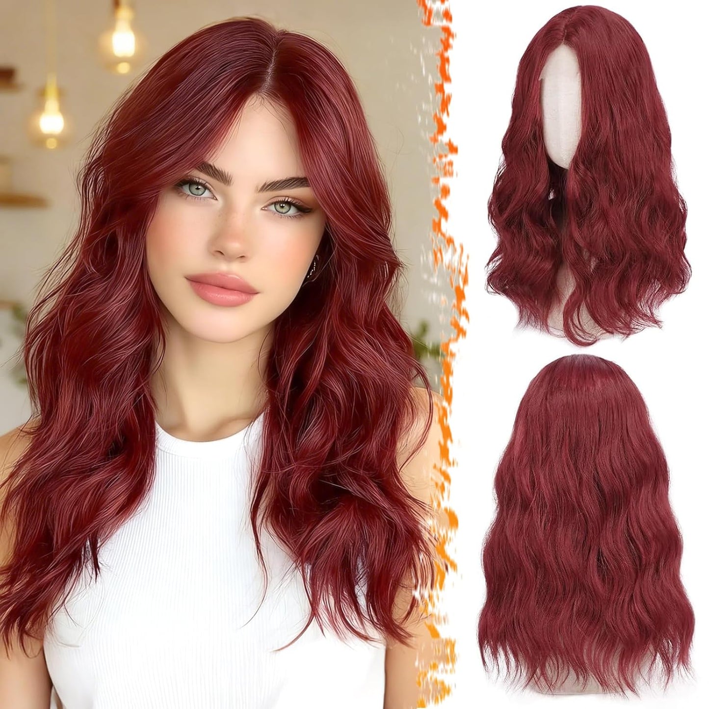 18 Inch Wavy Beige Blonde Wig - Medium Length Synthetic Wig for Women | Natural Soft Waves for Daily Wear & Parties