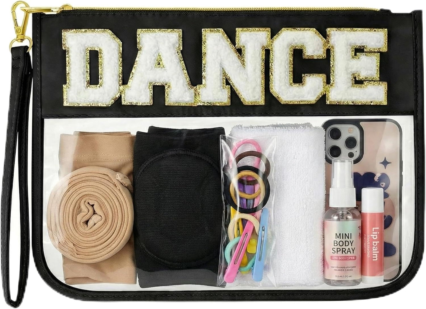 Dance Bag | Chenille Letter Clear Cosmetic Bag for Dancers - Essential Makeup Organizer for Girls & Women